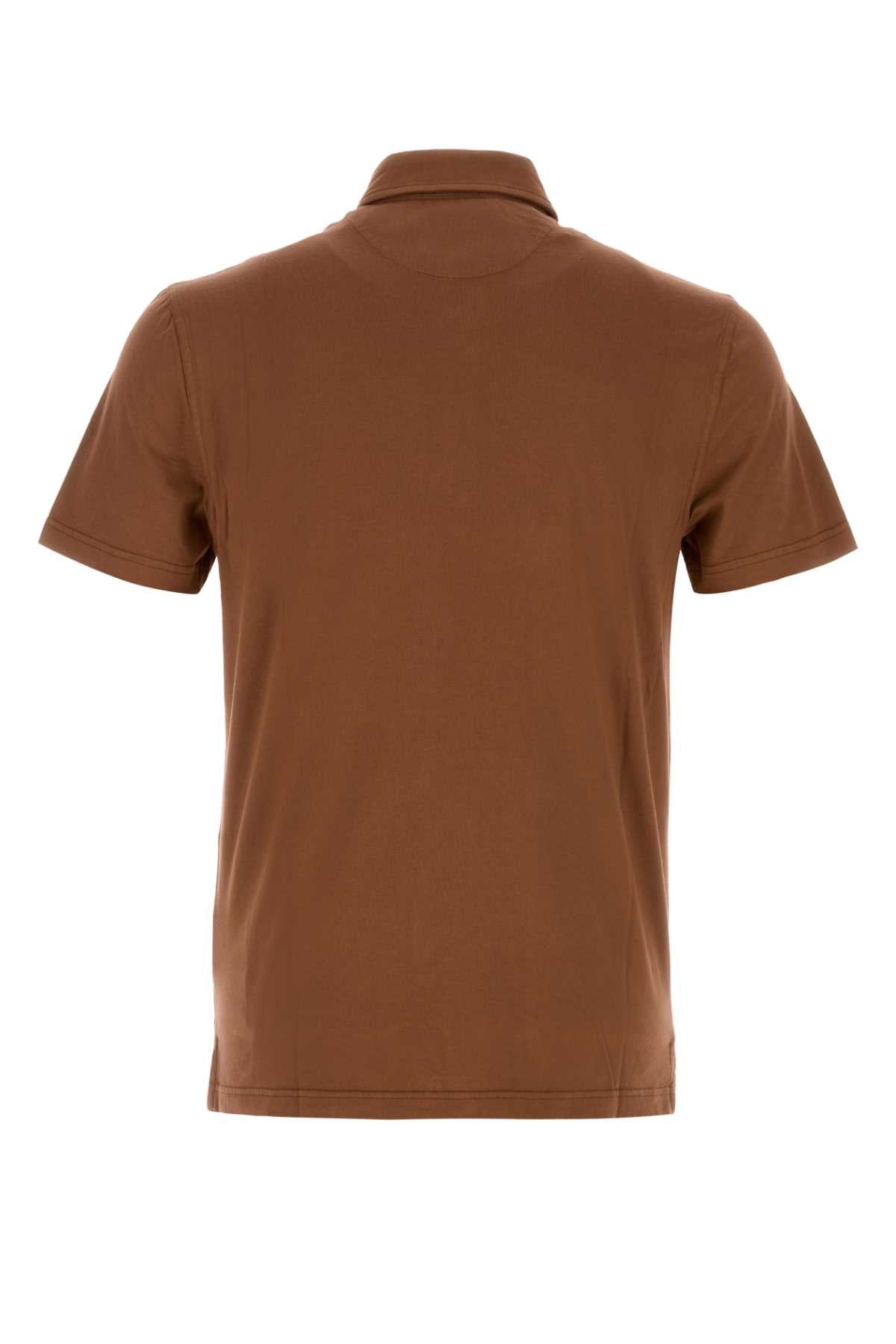Fedeli Stretch Cotton Polo Shirt — Brown, view 2