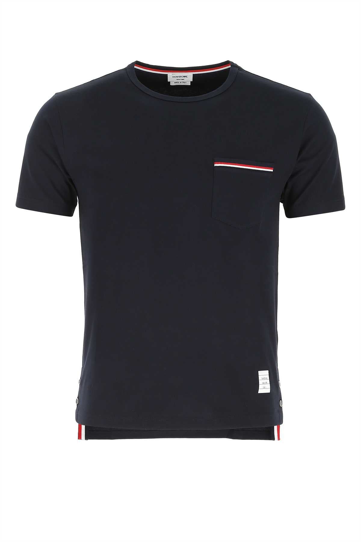 Thom Browne Striped-Trim Cotton T-Shirt — Navy by Thom Browne