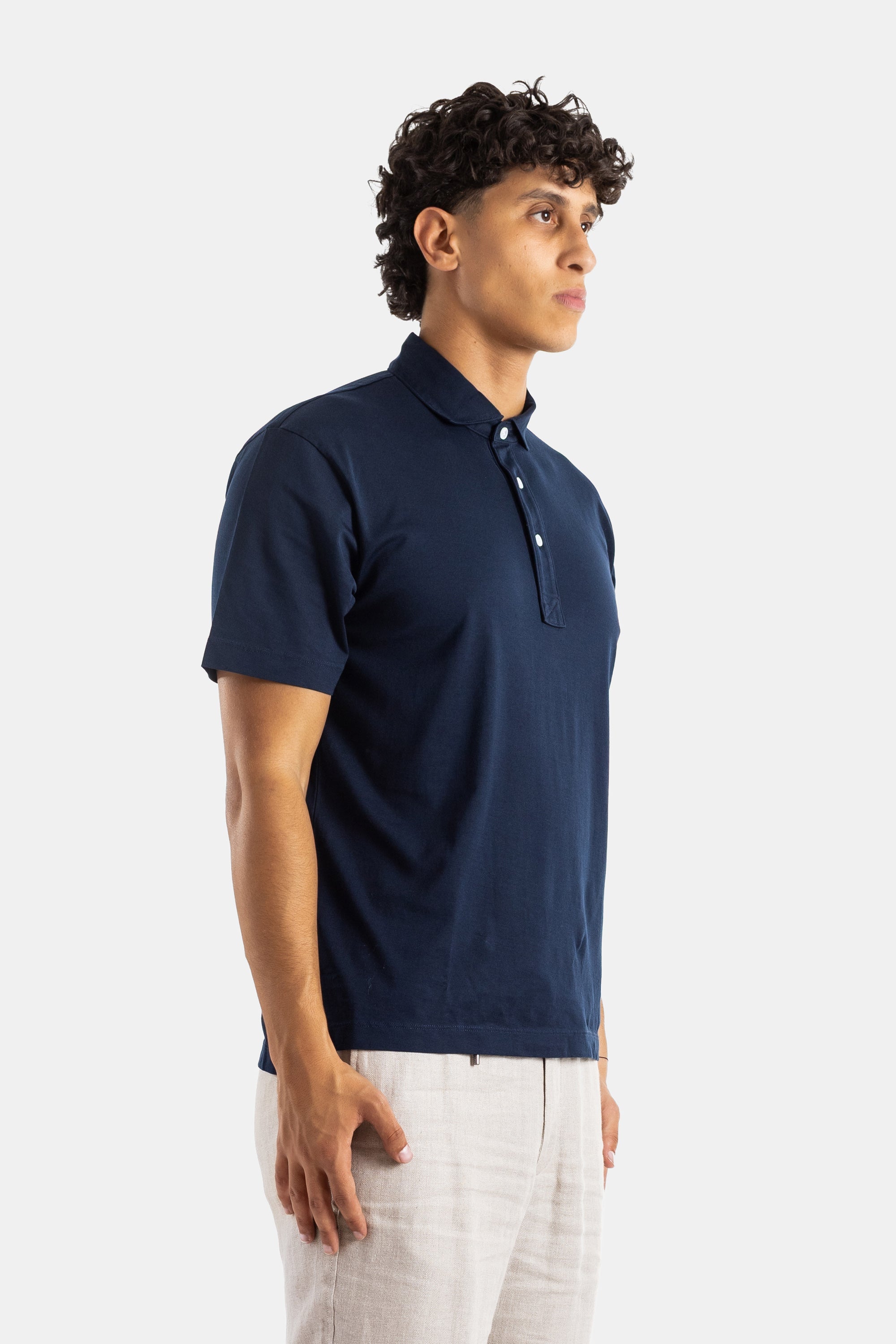 Handvaerk Pima Cotton Polo Shirt — Navy, view 3