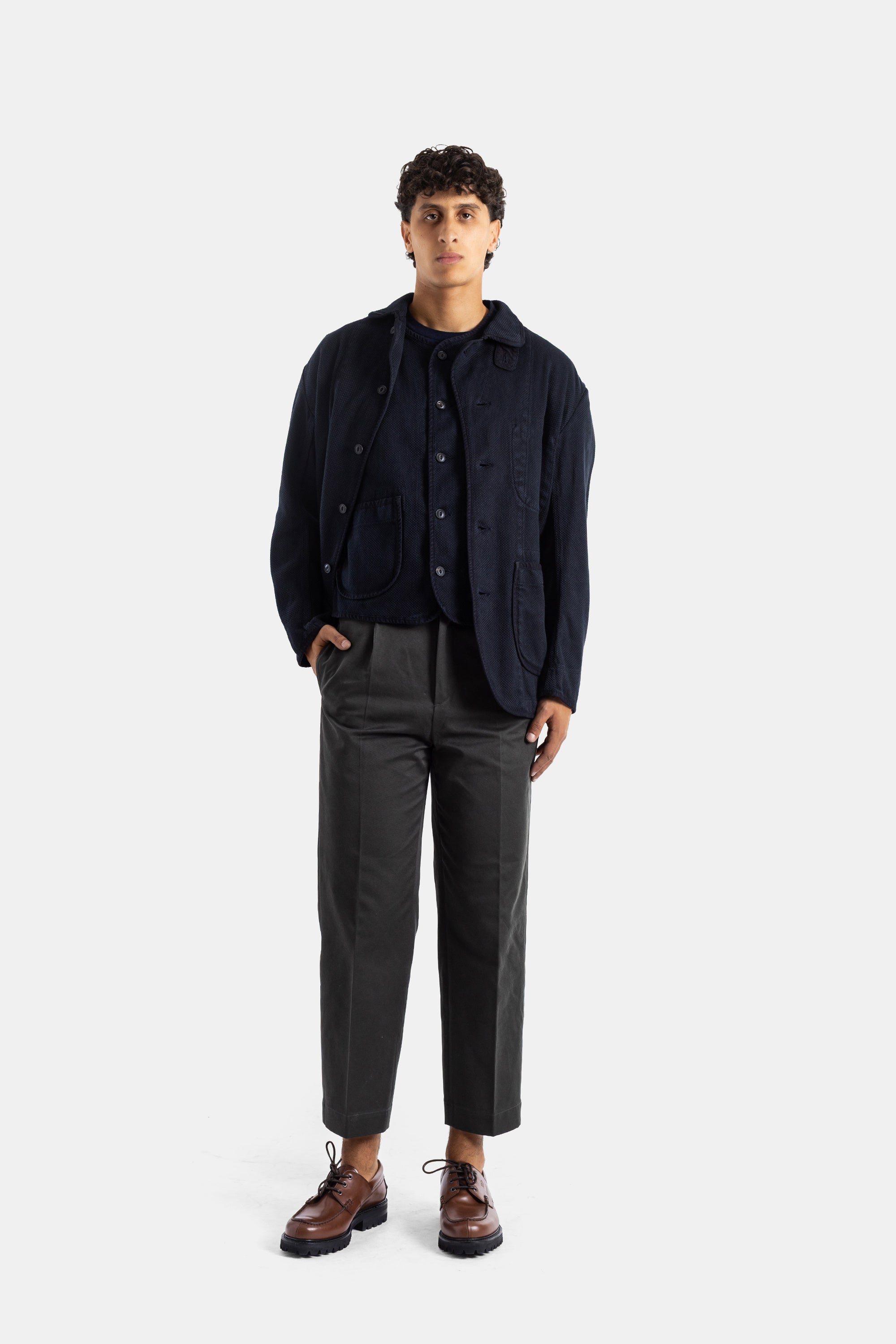 Momotaro Sashiko Overdye Pima Cotton Vest — Navy - M, view 5