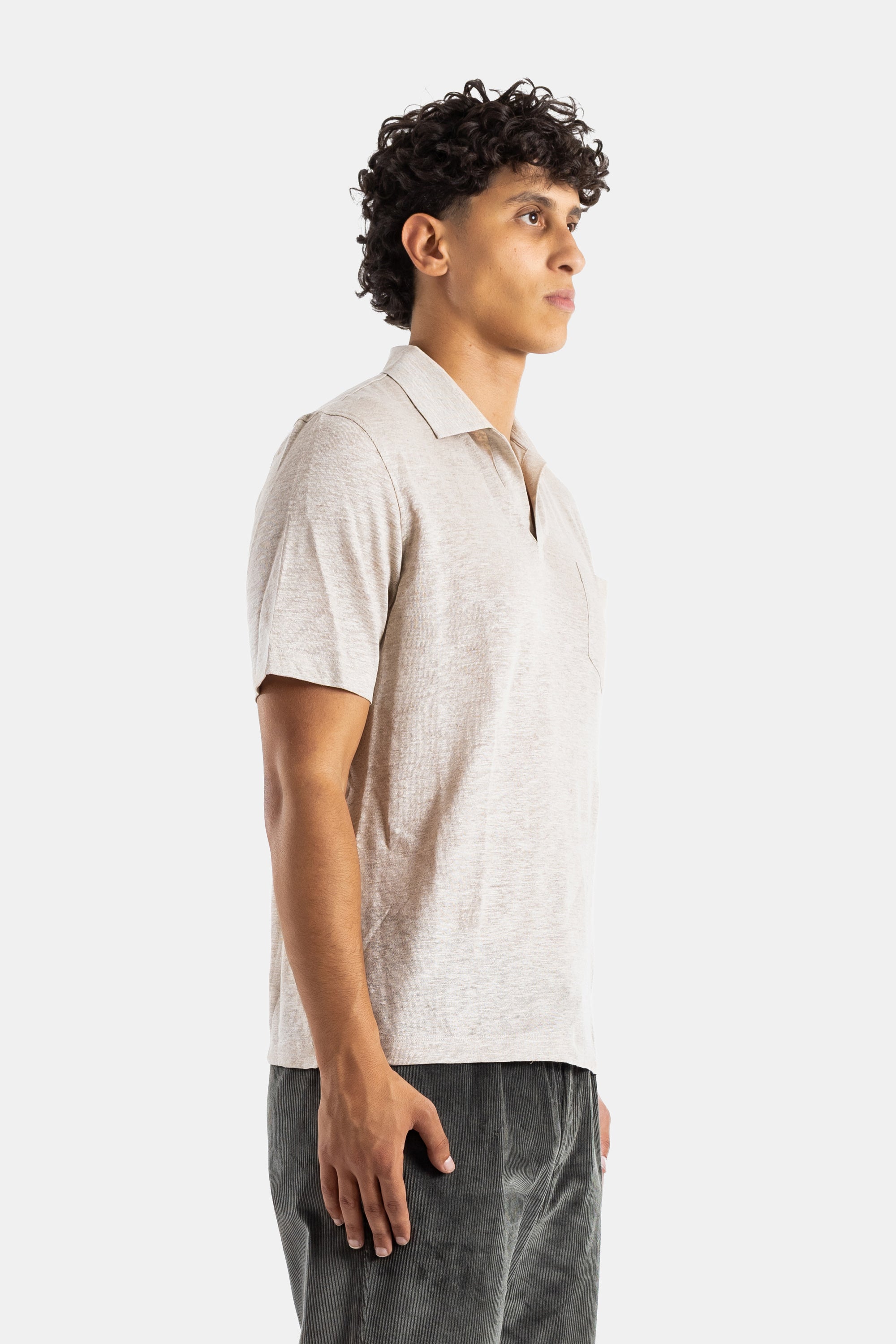 Sease Lightweight Linen Polo — Beige - L, view 2