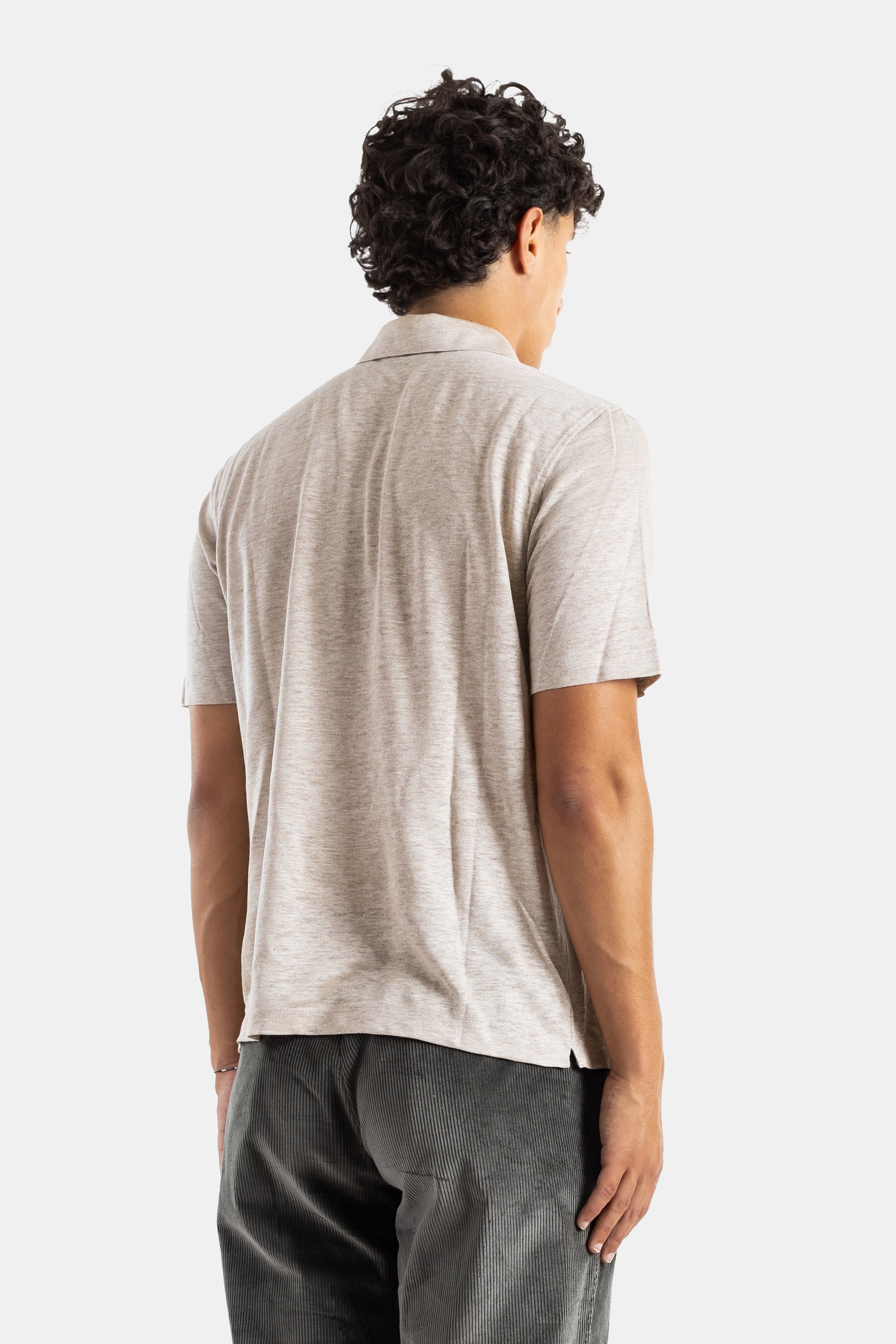 Sease Lightweight Linen Polo — Beige - L, view 3