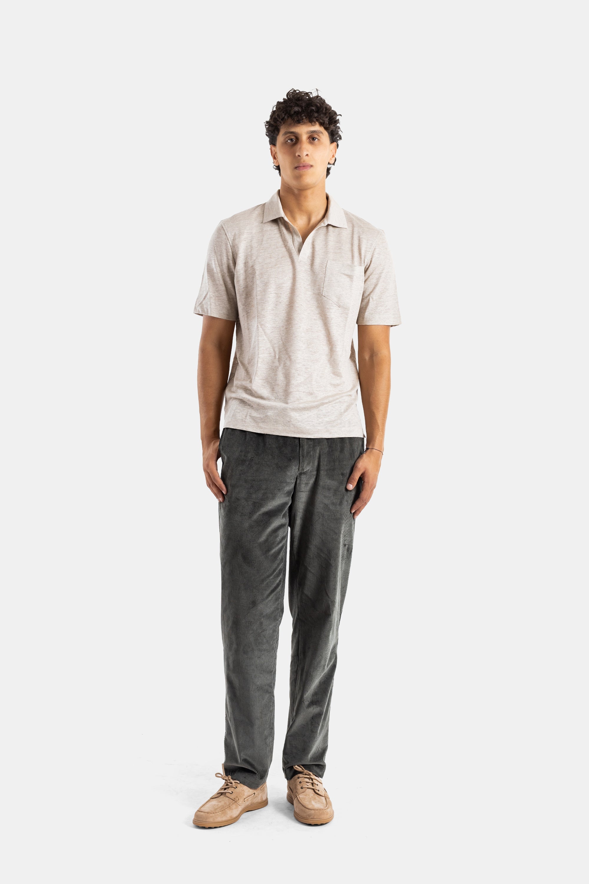 Sease Lightweight Linen Polo — Beige - L, view 4