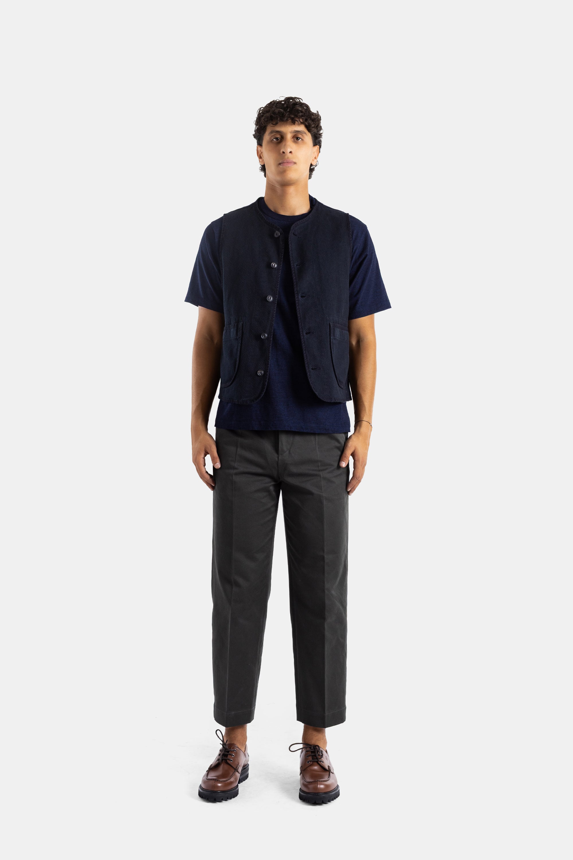 Momotaro Yarn-Dyed Indigo Cotton T-Shirt — Navy - M by Momotaro Jeans