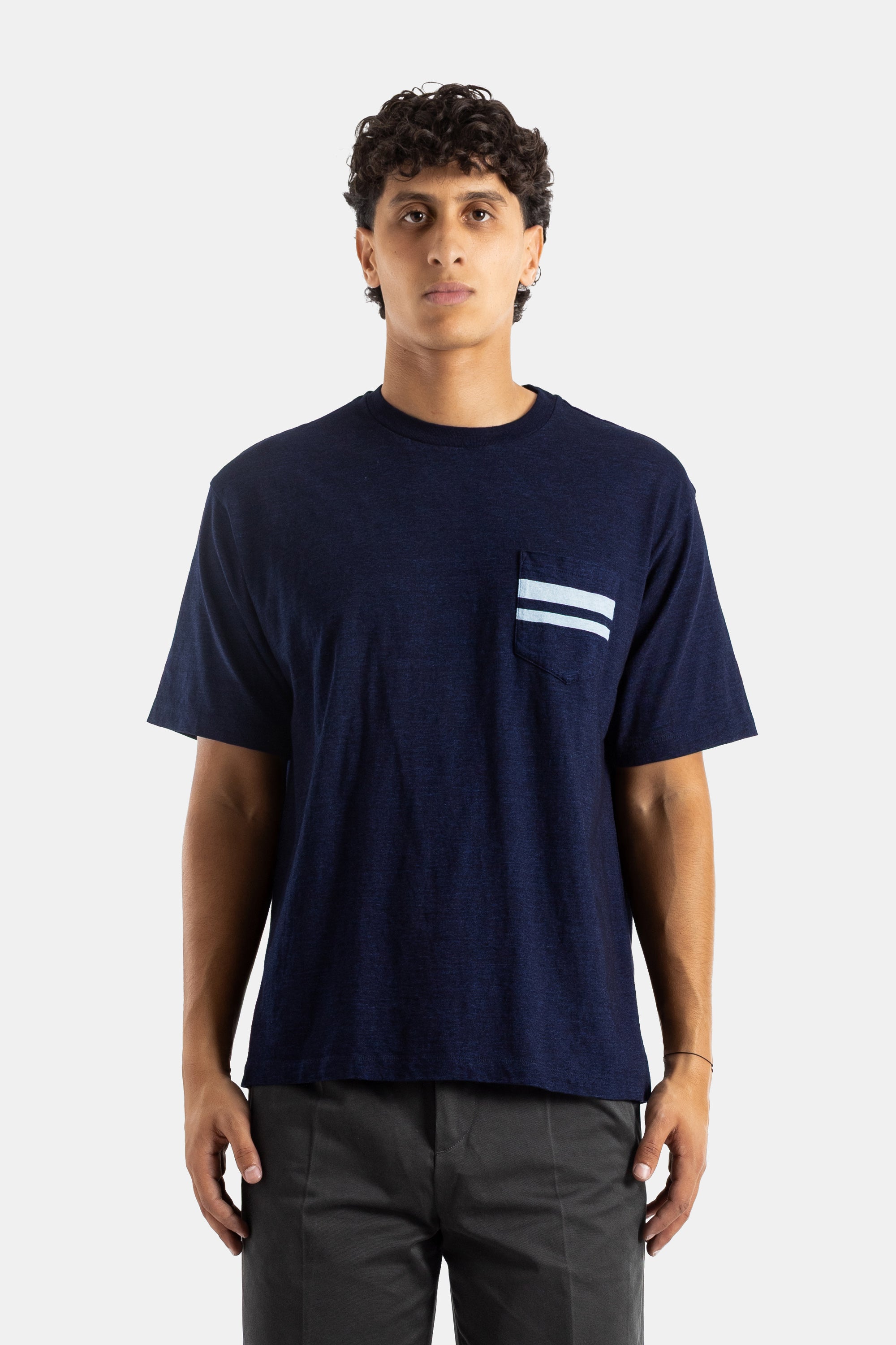 Momotaro Yarn-Dyed Indigo Cotton T-Shirt — Navy - M, view 2