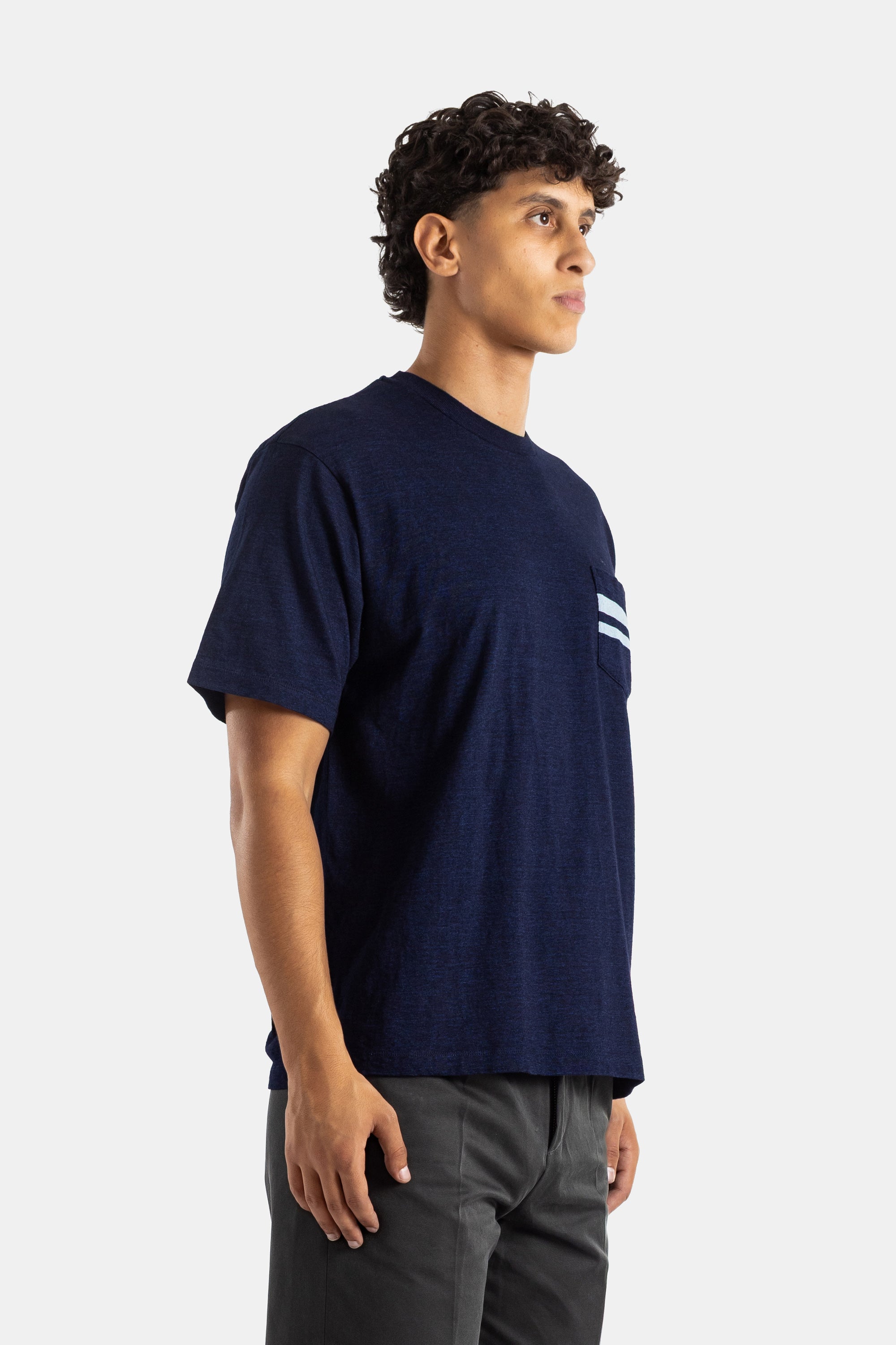 Momotaro Yarn-Dyed Indigo Cotton T-Shirt — Navy - M, view 3
