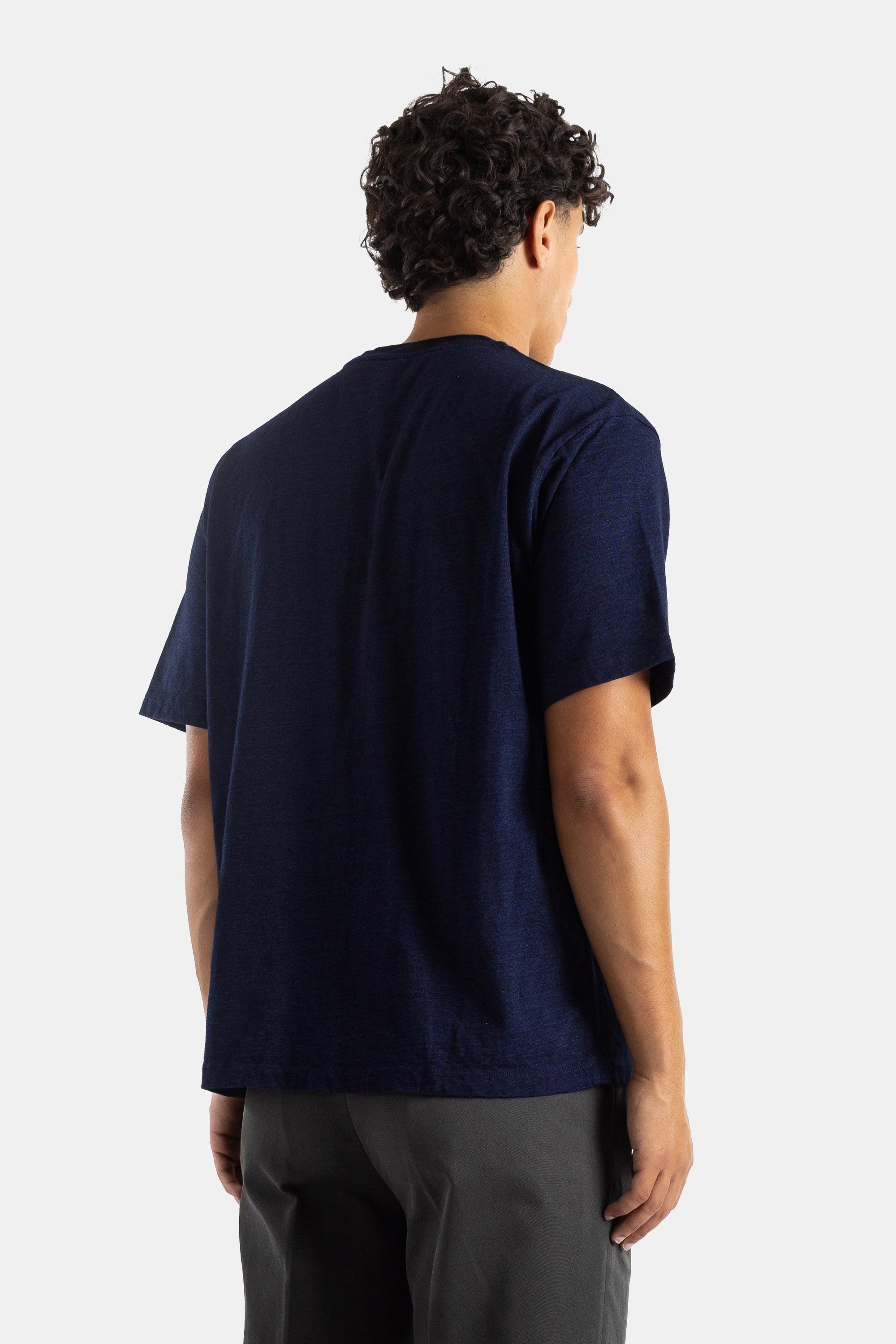 Momotaro Yarn-Dyed Indigo Cotton T-Shirt — Navy - M, view 4