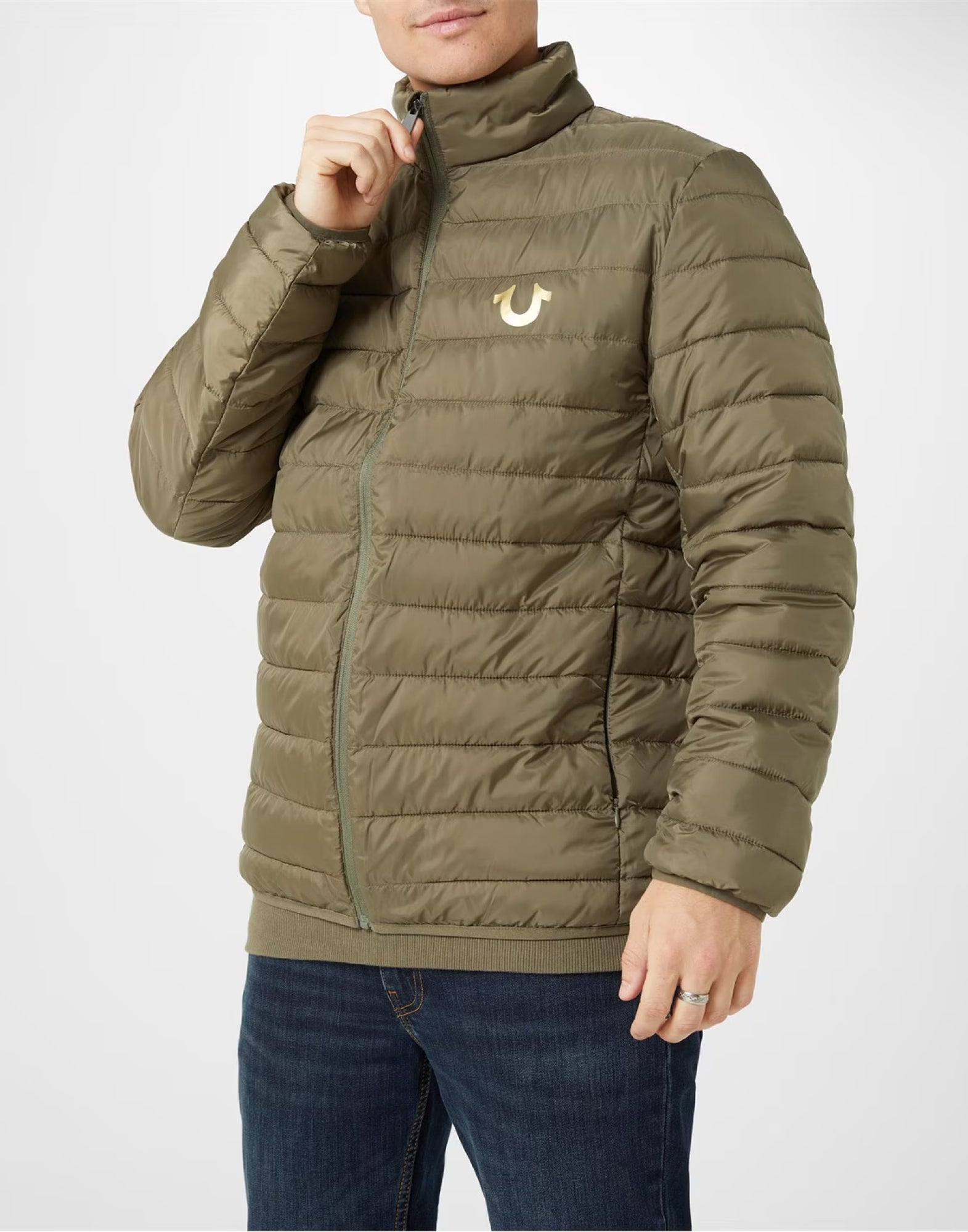True Religion Horseshoe Logo Puffer Jacket — Green, view 3