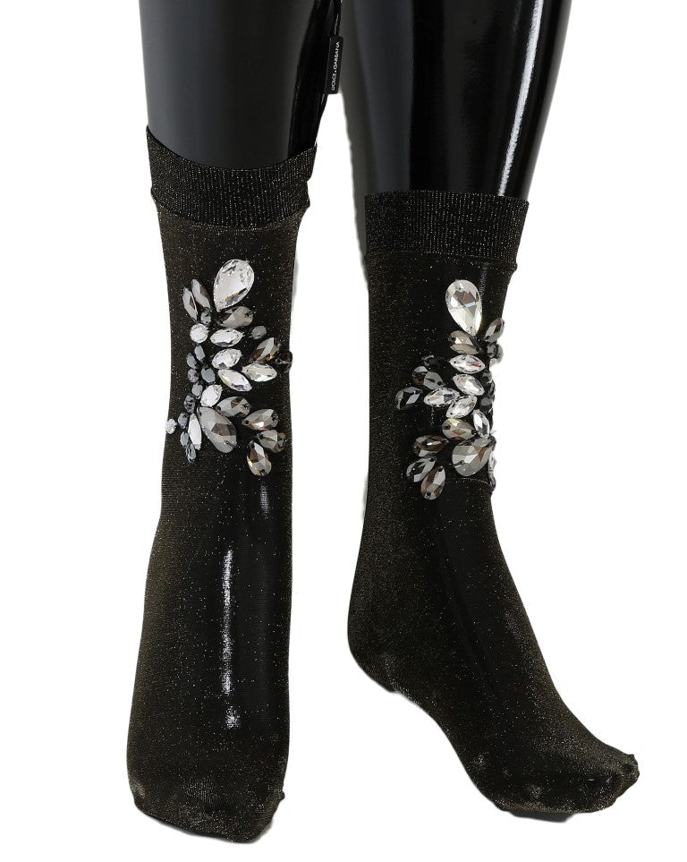 Dolce & Gabbana Crystal-Embellished Stretch Socks — Black by Dolce Gabbana