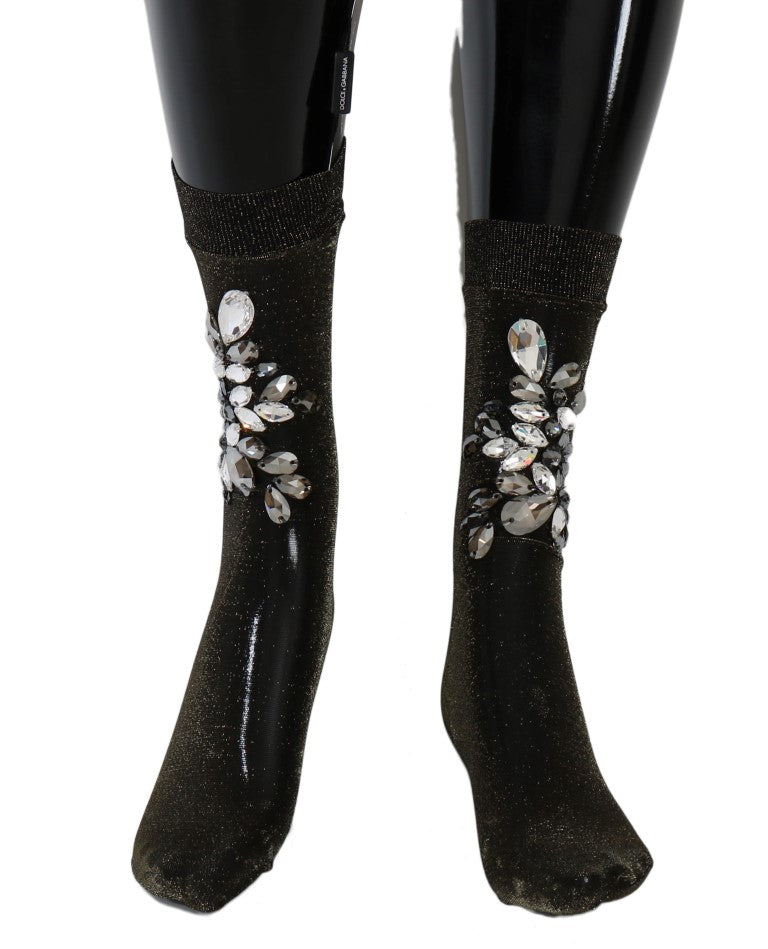 Dolce & Gabbana Crystal-Embellished Stretch Socks — Black, view 2
