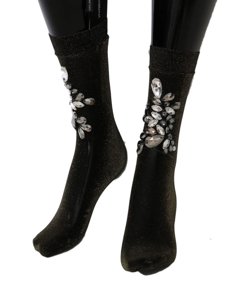 Dolce & Gabbana Crystal-Embellished Stretch Socks — Black, view 3