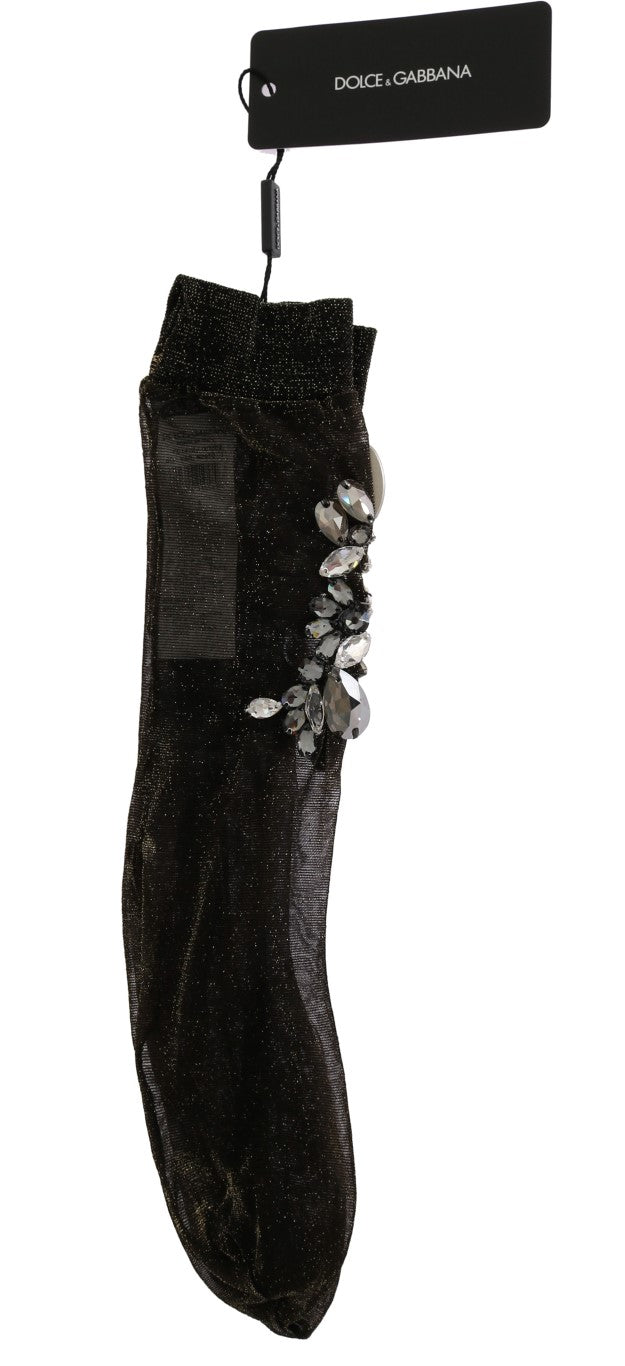 Dolce & Gabbana Crystal-Embellished Stretch Socks — Black, view 4