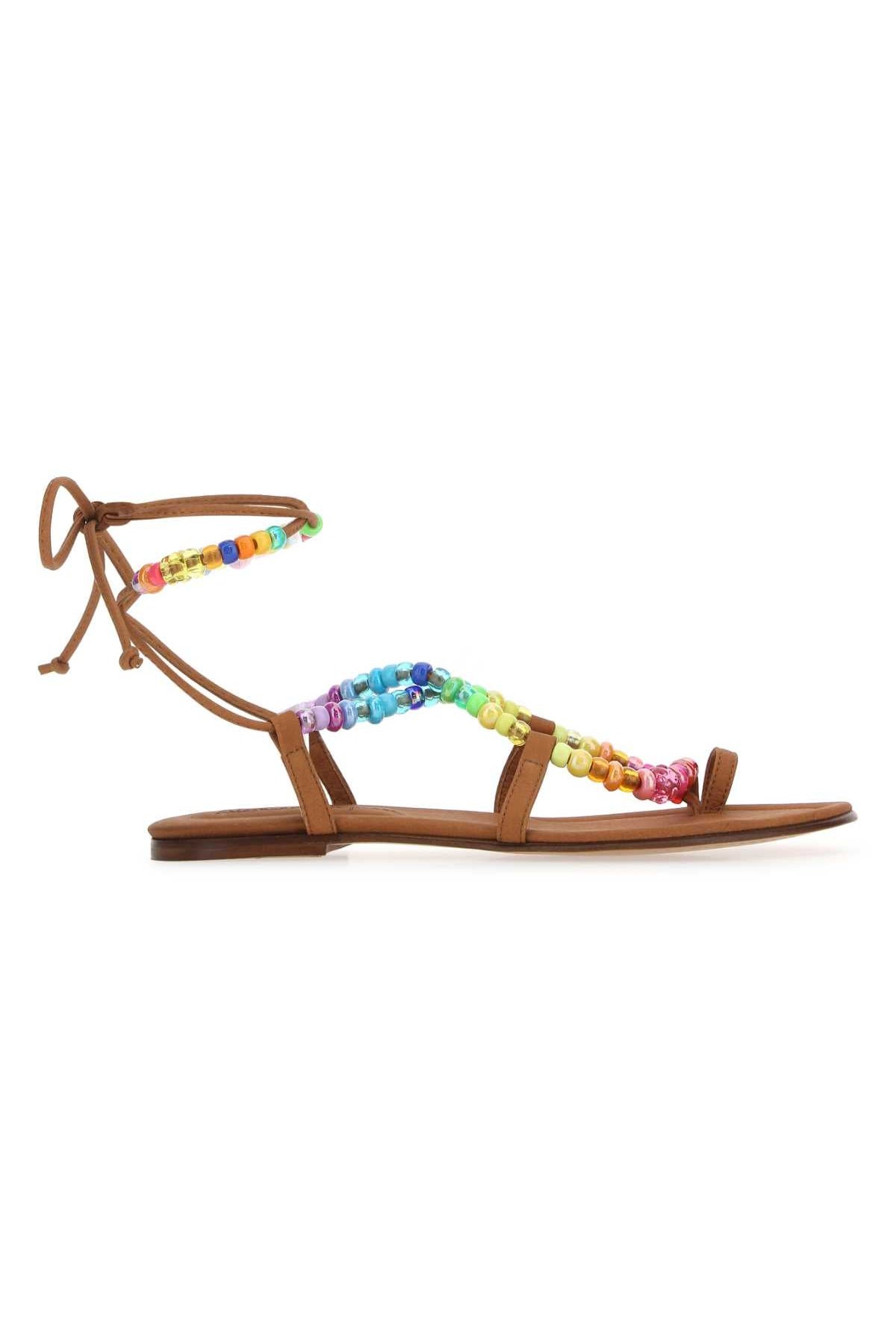 Alameda Turquesa Beaded Rainbow Sandal — Brown by Alameda Turquesa