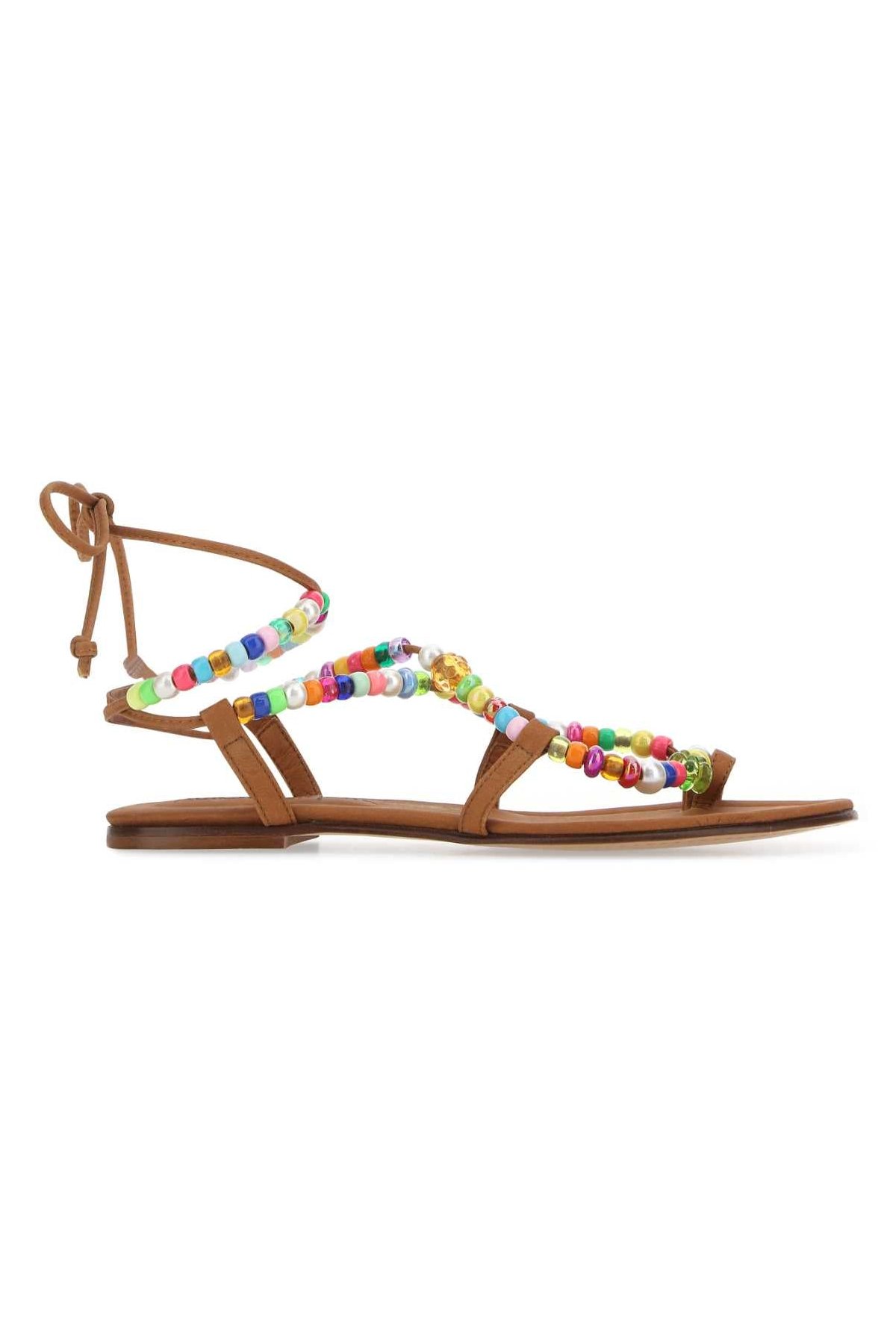 Alameda Turquesa Beaded Embellished Sandals — Brown by Alameda Turquesa