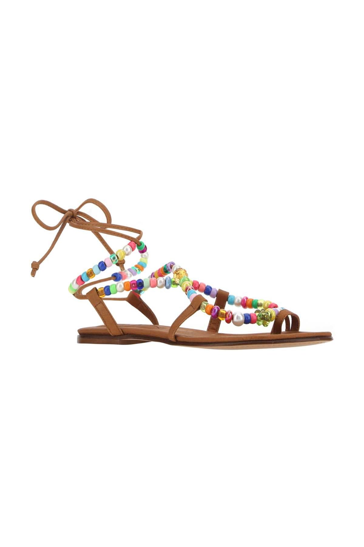 Alameda Turquesa Beaded Embellished Sandals — Brown, view 2