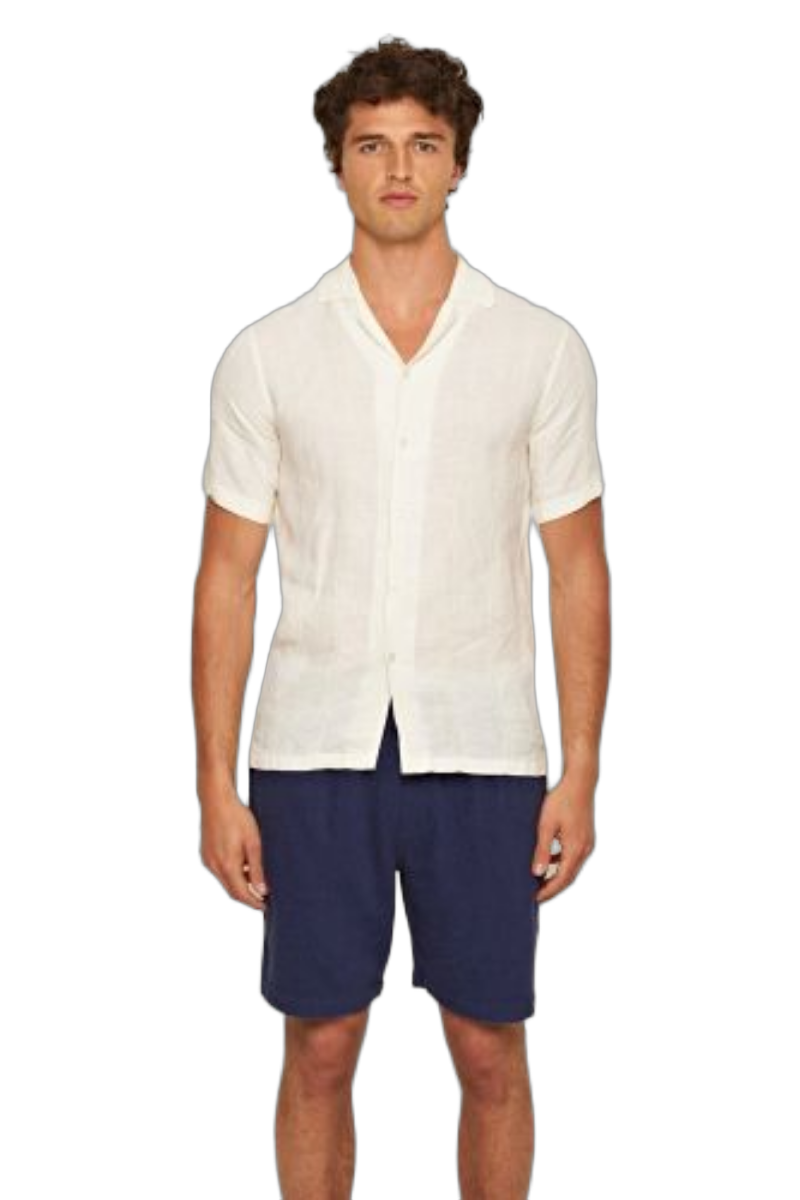 Orlebar Brown Linen Woven Stripe Shirt — Beige, view 3
