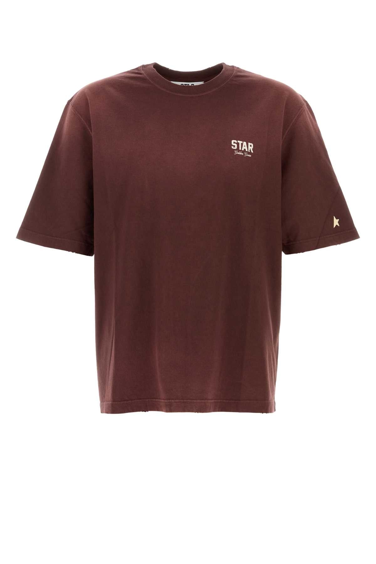 Golden Goose Deluxe Brand Logo-Embroidered Cotton T-Shirt — Burgundy by Golden Goose Deluxe Brand