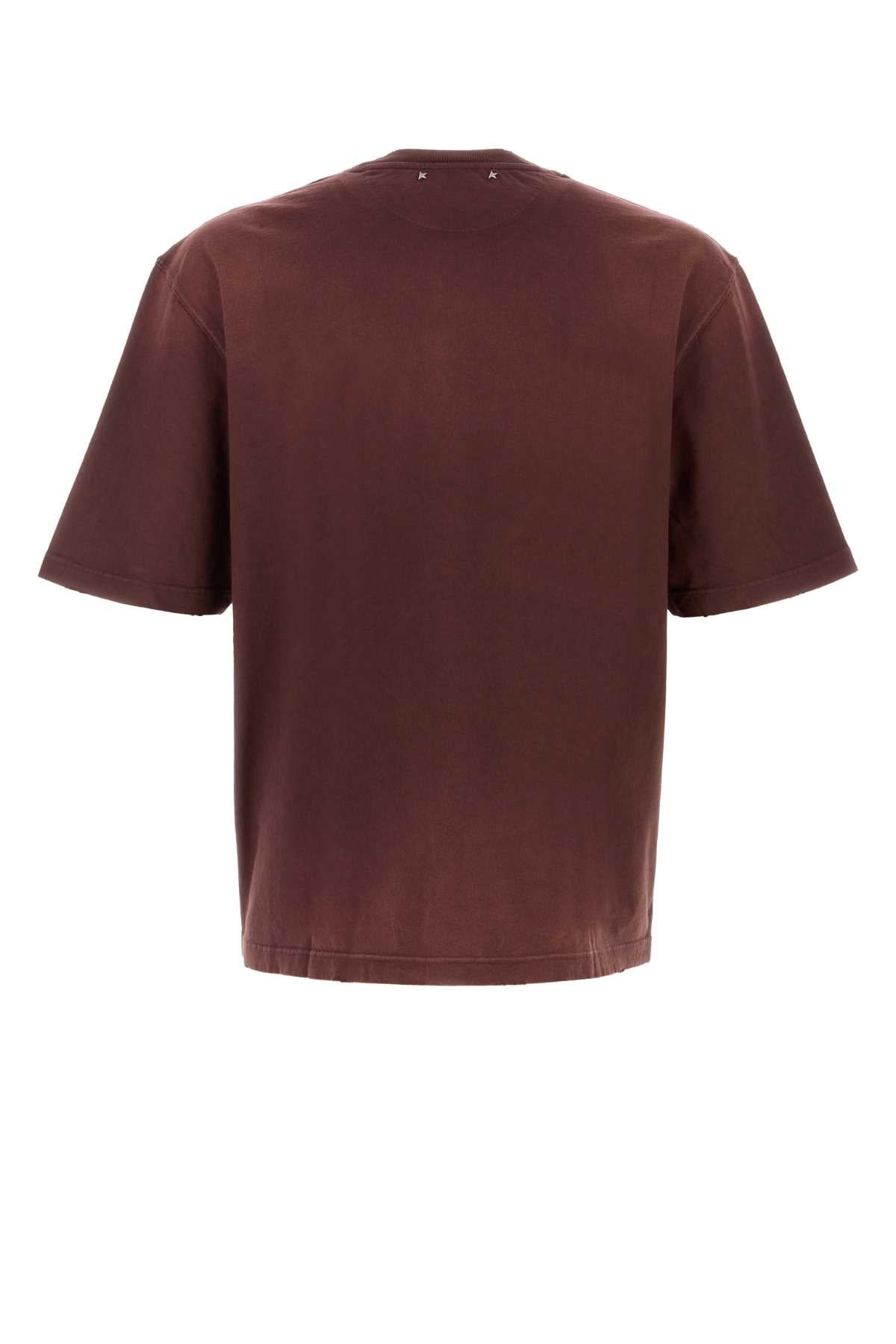 Golden Goose Deluxe Brand Logo-Embroidered Cotton T-Shirt — Burgundy, view 2
