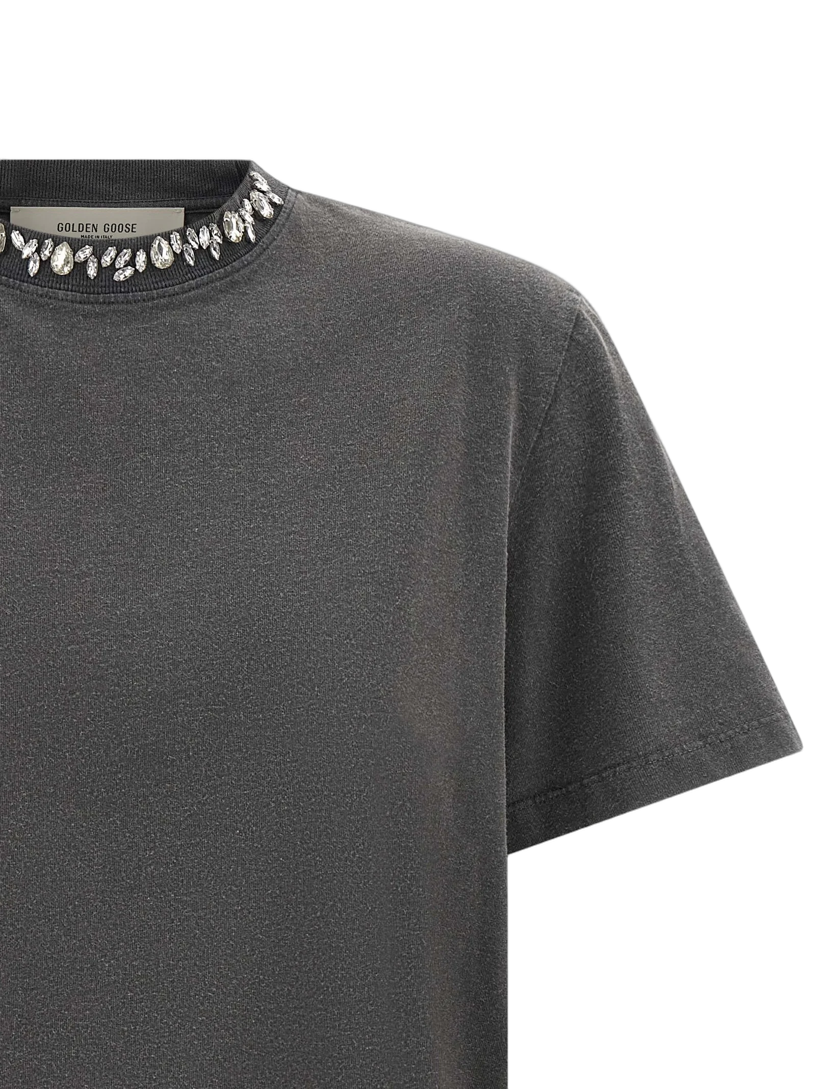 Golden Goose Crystal-Embellished Cotton Jersey T-Shirt — Gray, view 3