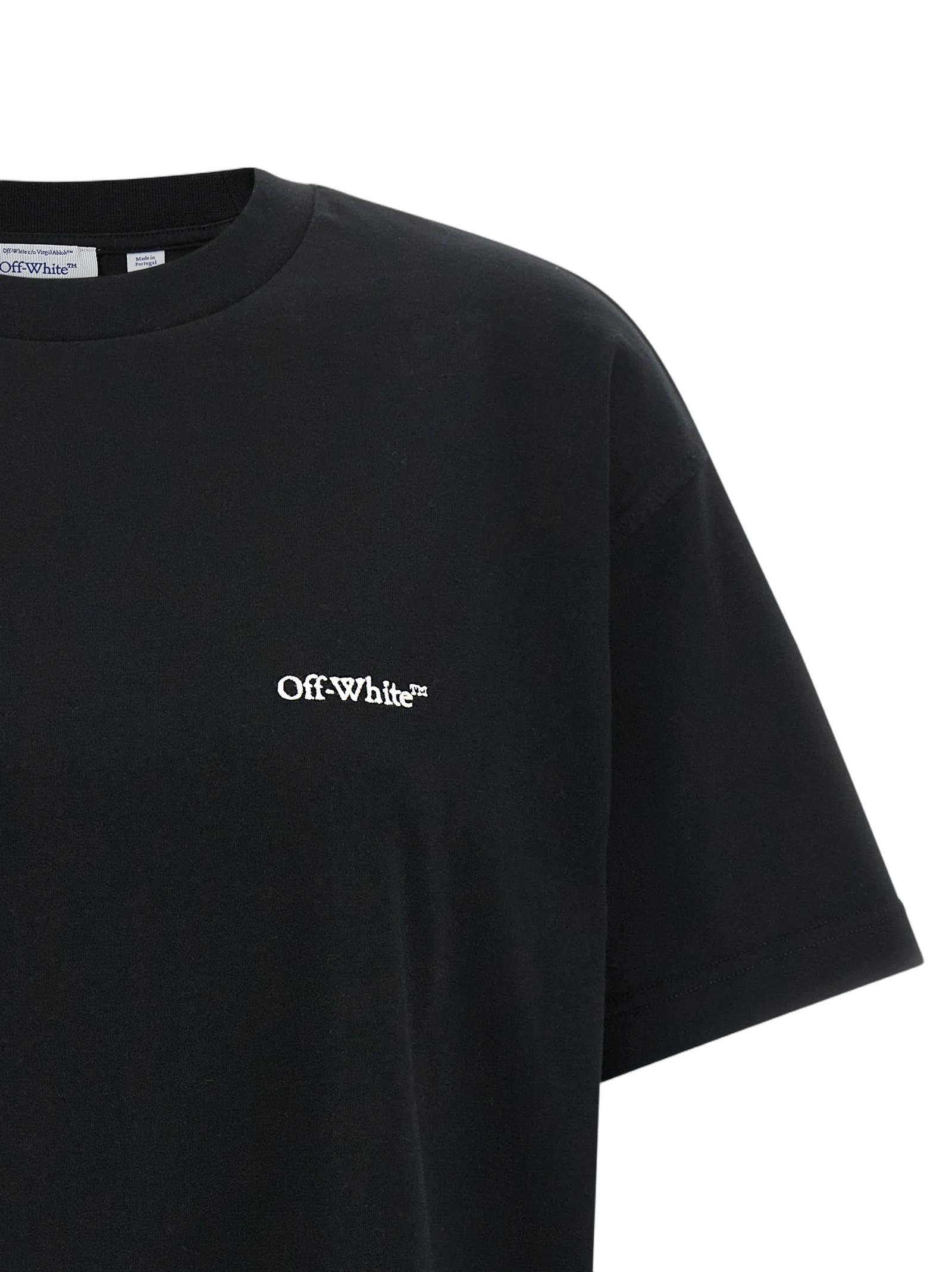 Off-White Logo-Embroidered Cotton T-shirt — Black, view 3