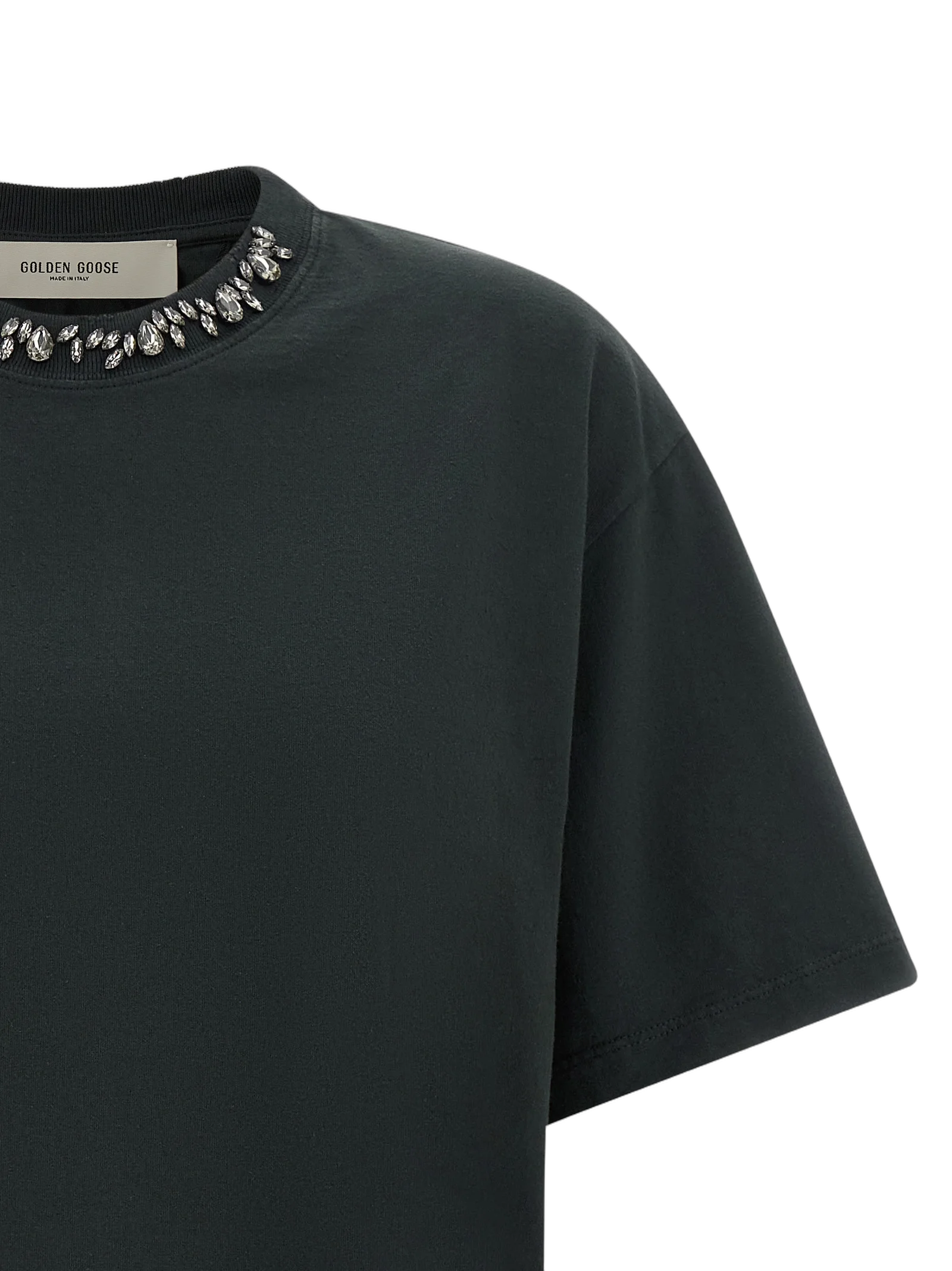 Golden Goose Crystal-Embellished Crew Neck T-Shirt — Black, view 3