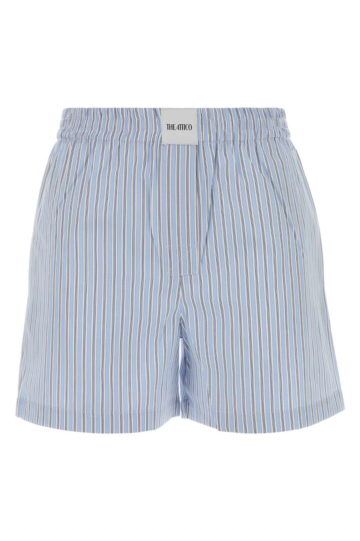 The Attico Striped Cotton Bermuda Shorts — Blue by The Attico