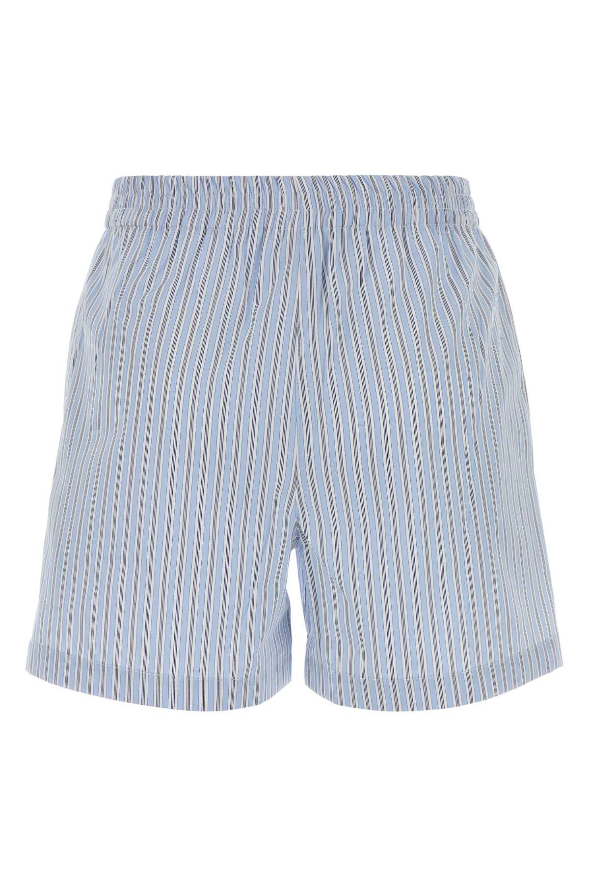 The Attico Striped Cotton Bermuda Shorts — Blue, view 2