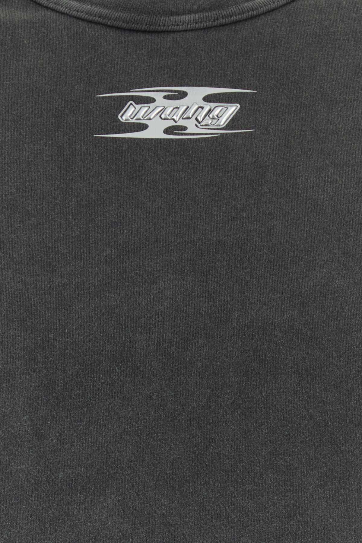 T By Alexander Wang Logo-Embroidered Cotton T-Shirt — Gray, view 3