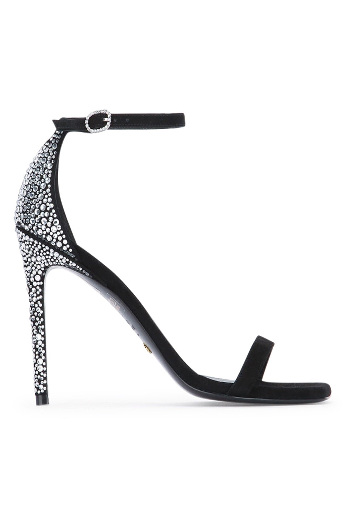 Stuart Weitzman Crystal-Embellished Heel Sandal — Black by Stuart Weitzman