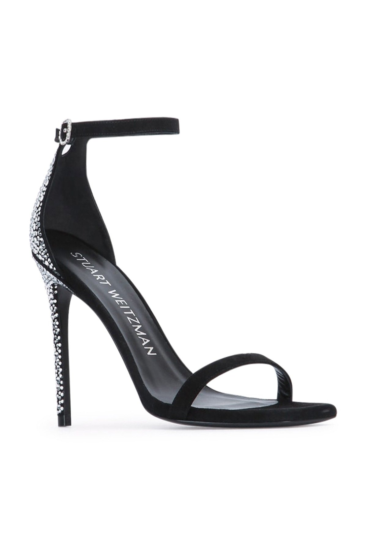Stuart Weitzman Crystal-Embellished Heel Sandal — Black, view 2
