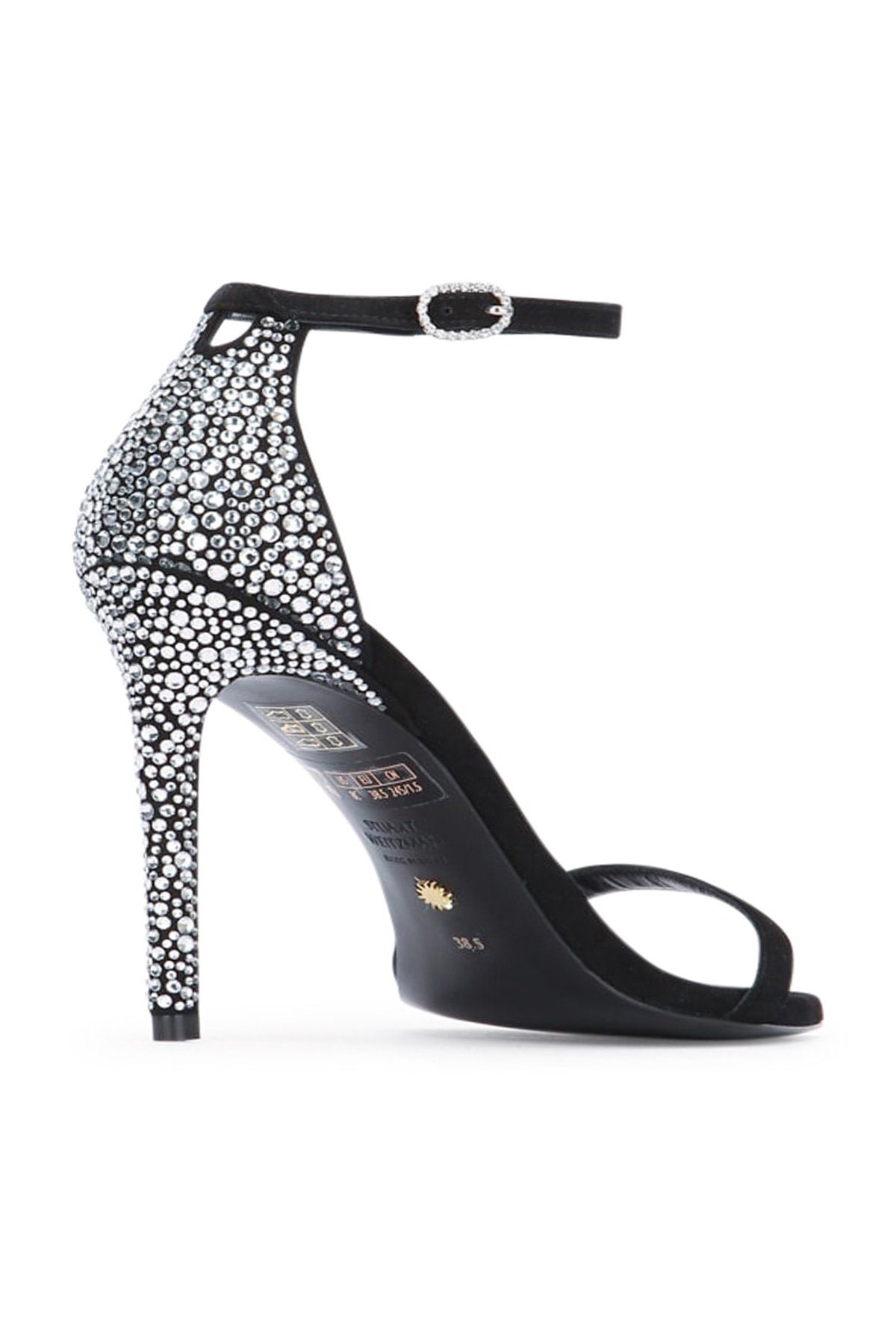 Stuart Weitzman Crystal-Embellished Heel Sandal — Black, view 3