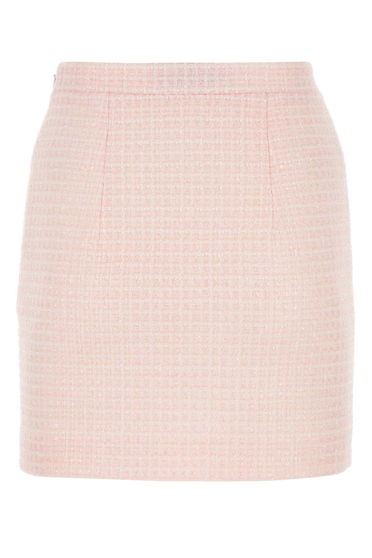 Alessandra Rich Tailored Nylon Tweed Skirt — Pink, view 2
