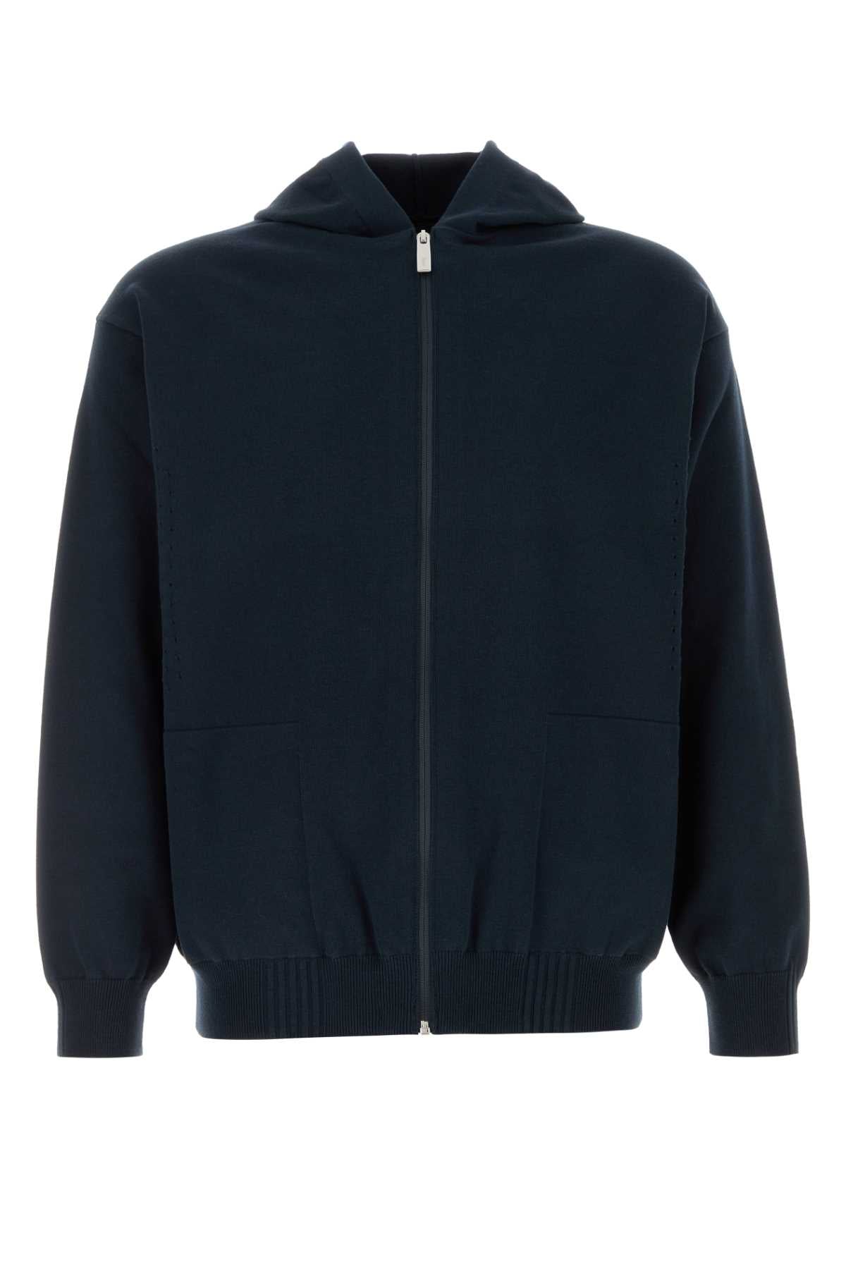 Herno Laminar Cotton Polyester Zip-Through Hooded Sweatshirt — Navy by Herno Laminar