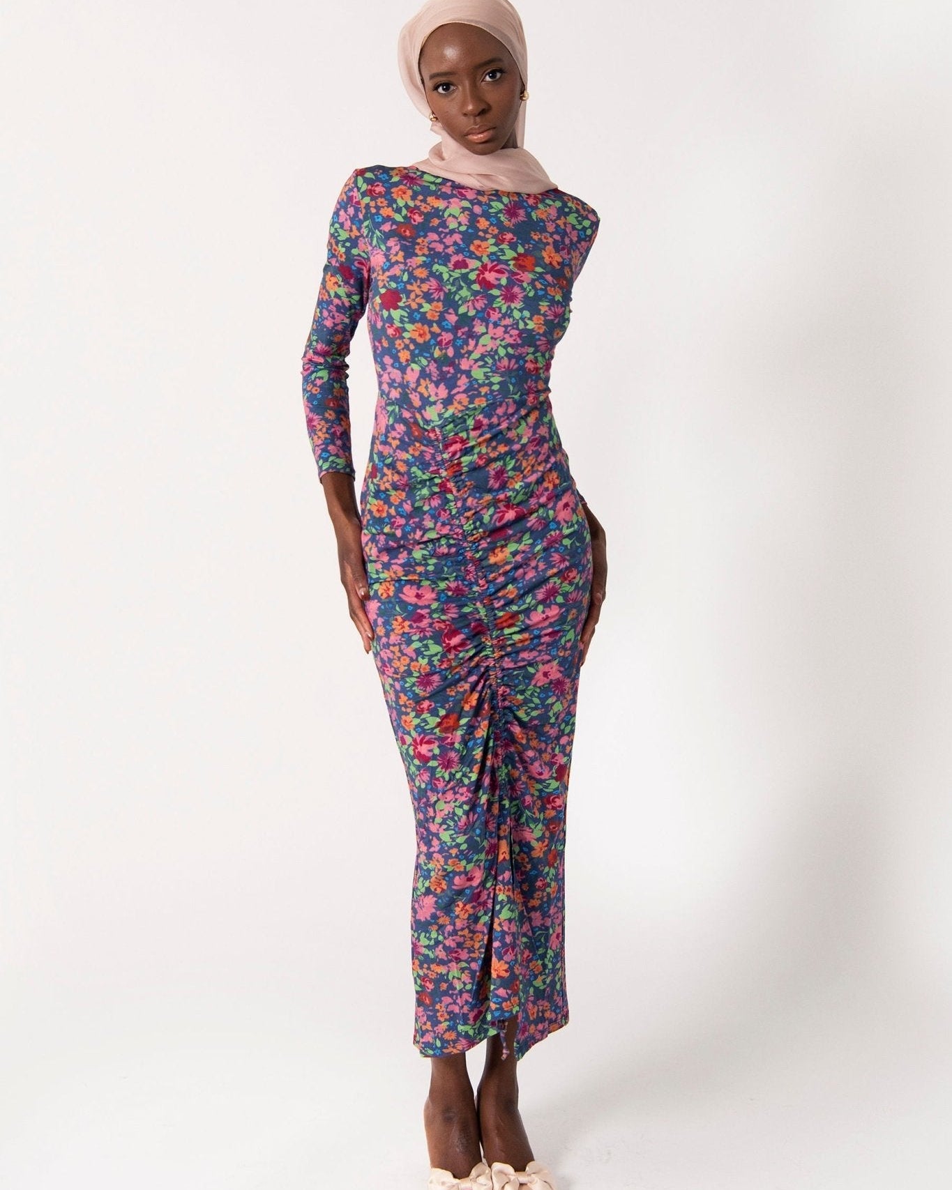 The Bodycon Maxi: Long Sleeve Modest Ruched Dress, view 2