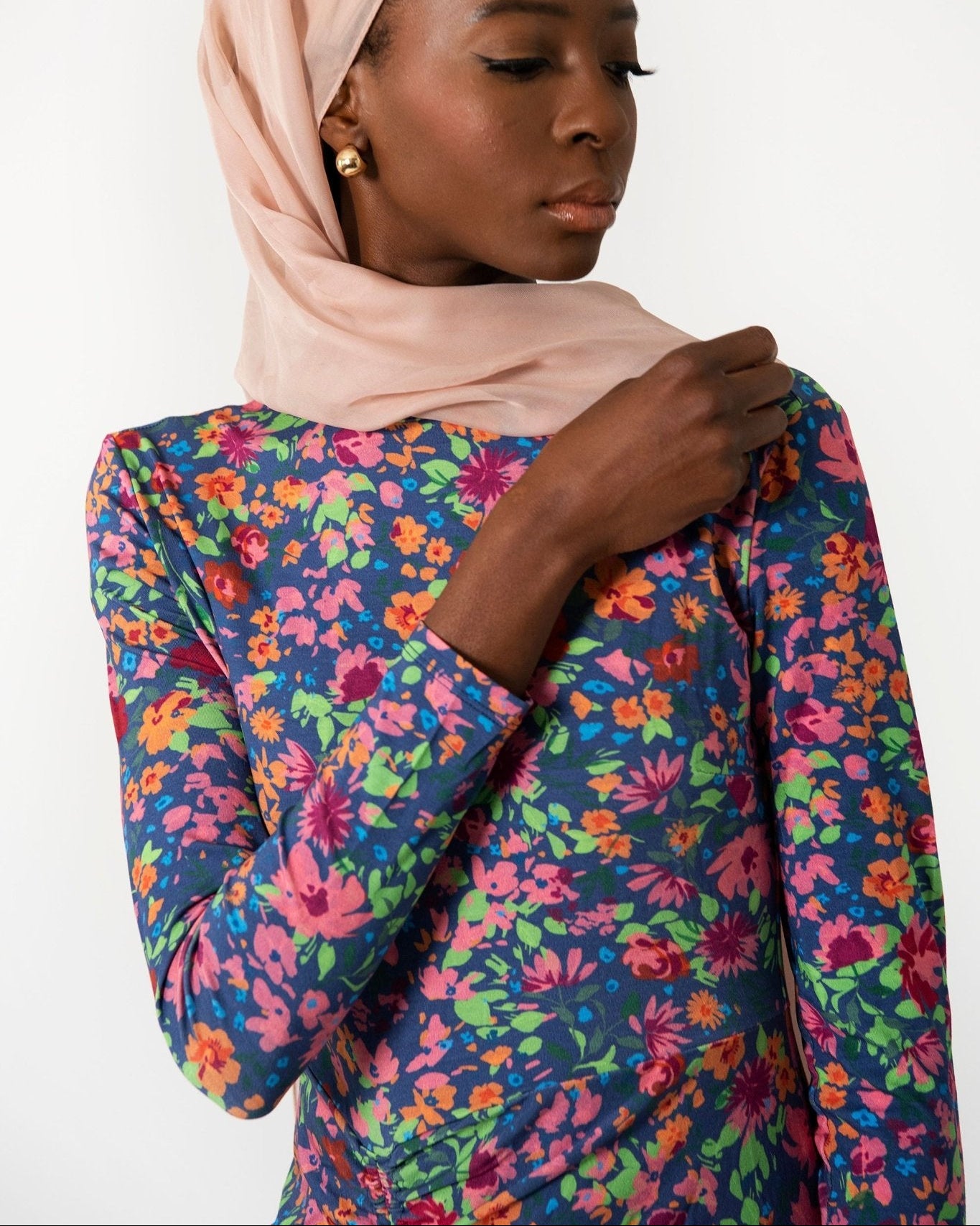 The Bodycon Maxi: Long Sleeve Modest Ruched Dress, view 3