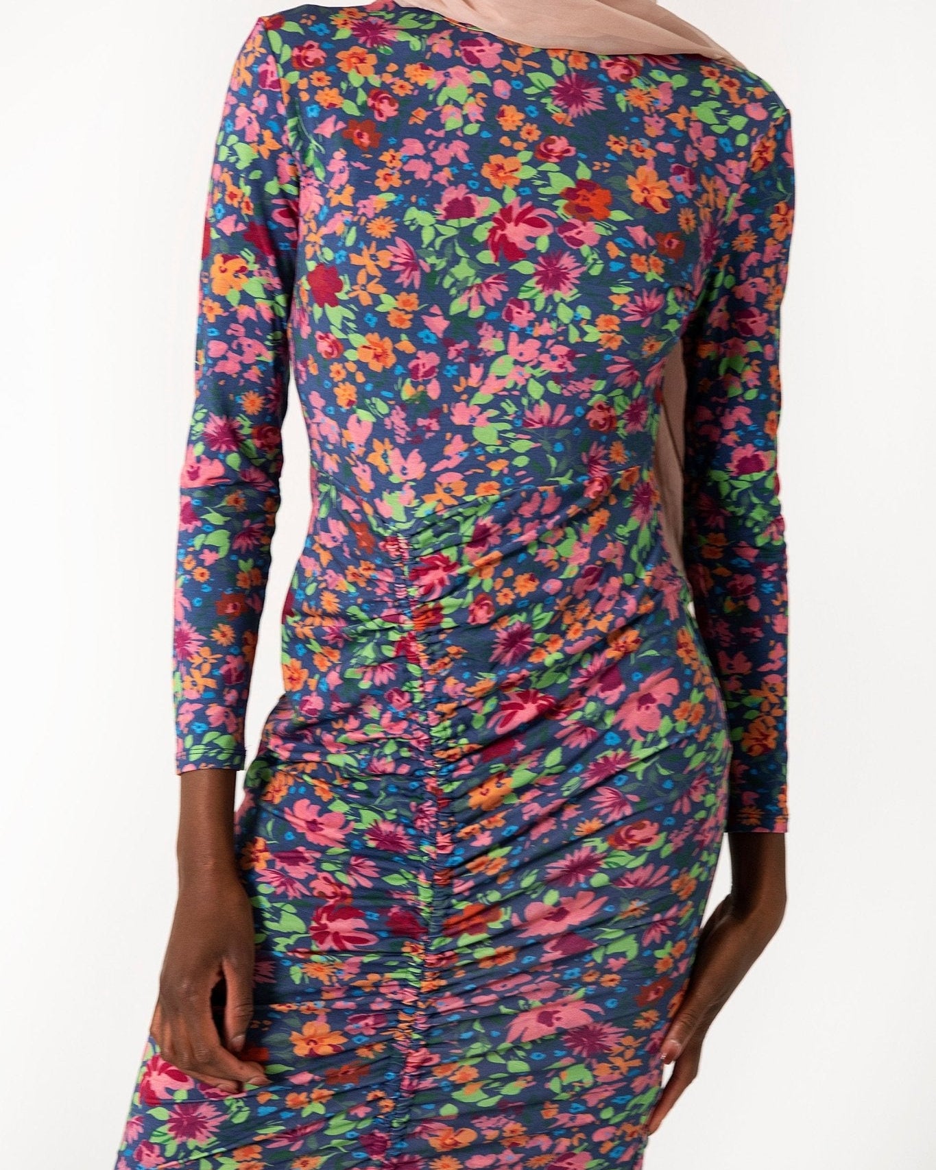 The Bodycon Maxi: Long Sleeve Modest Ruched Dress, view 4