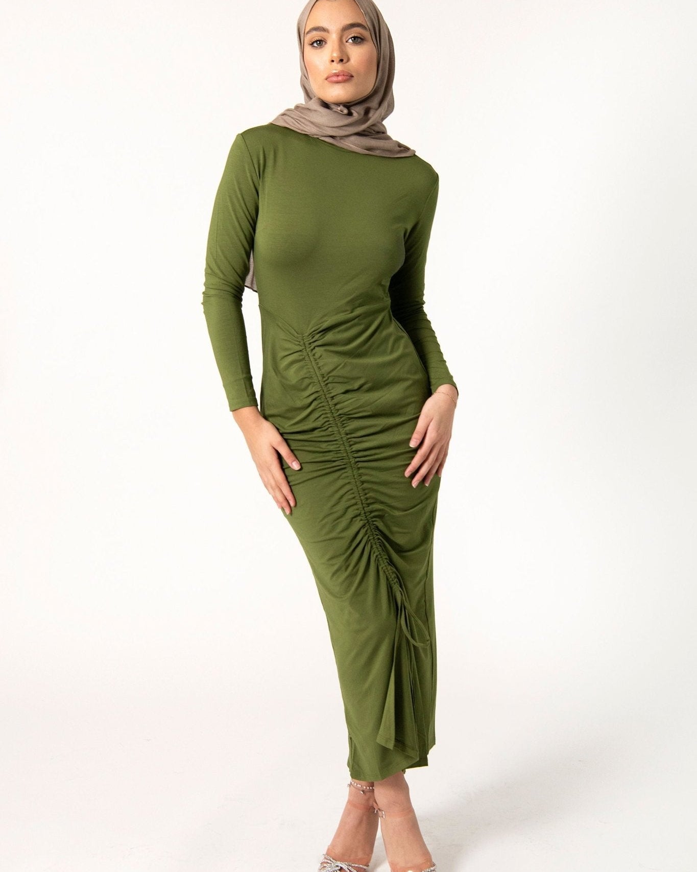 The Bodycon Maxi: Long Sleeve Modest Ruched Dress, view 5