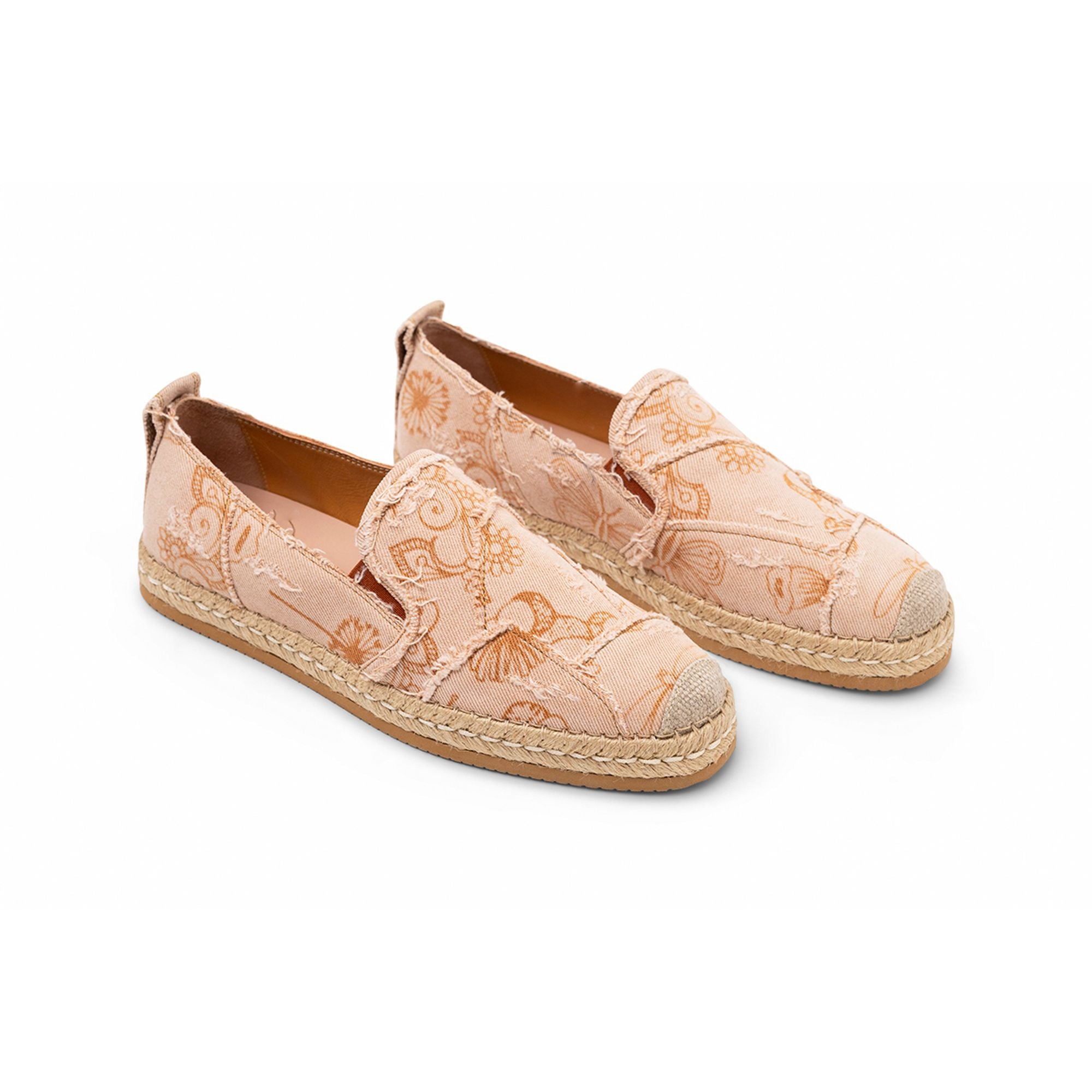Hogan Floral-Print Frayed Espadrille — Orange, view 2