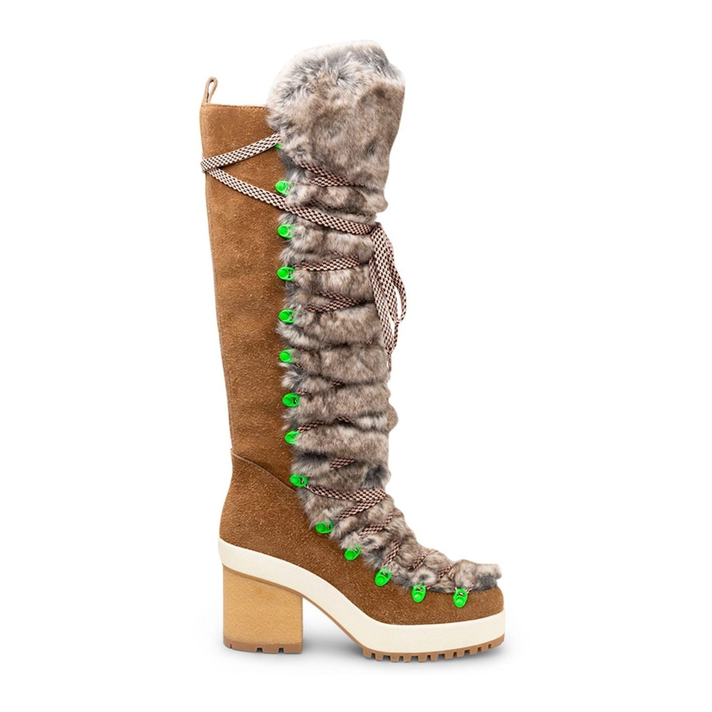 Hogan Fur-Trimmed Lace-Up Boot — Brown by Hogan