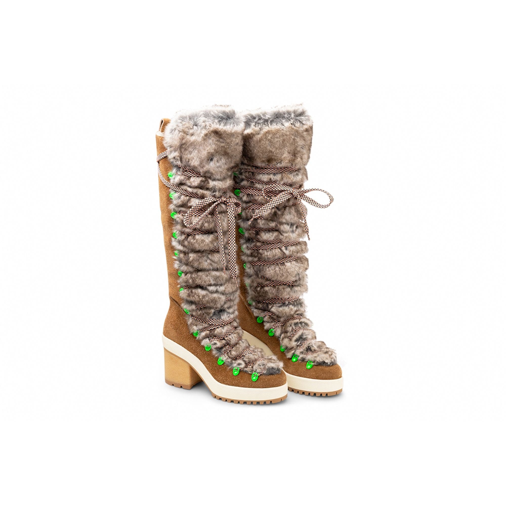 Hogan Fur-Trimmed Lace-Up Boot — Brown, view 2