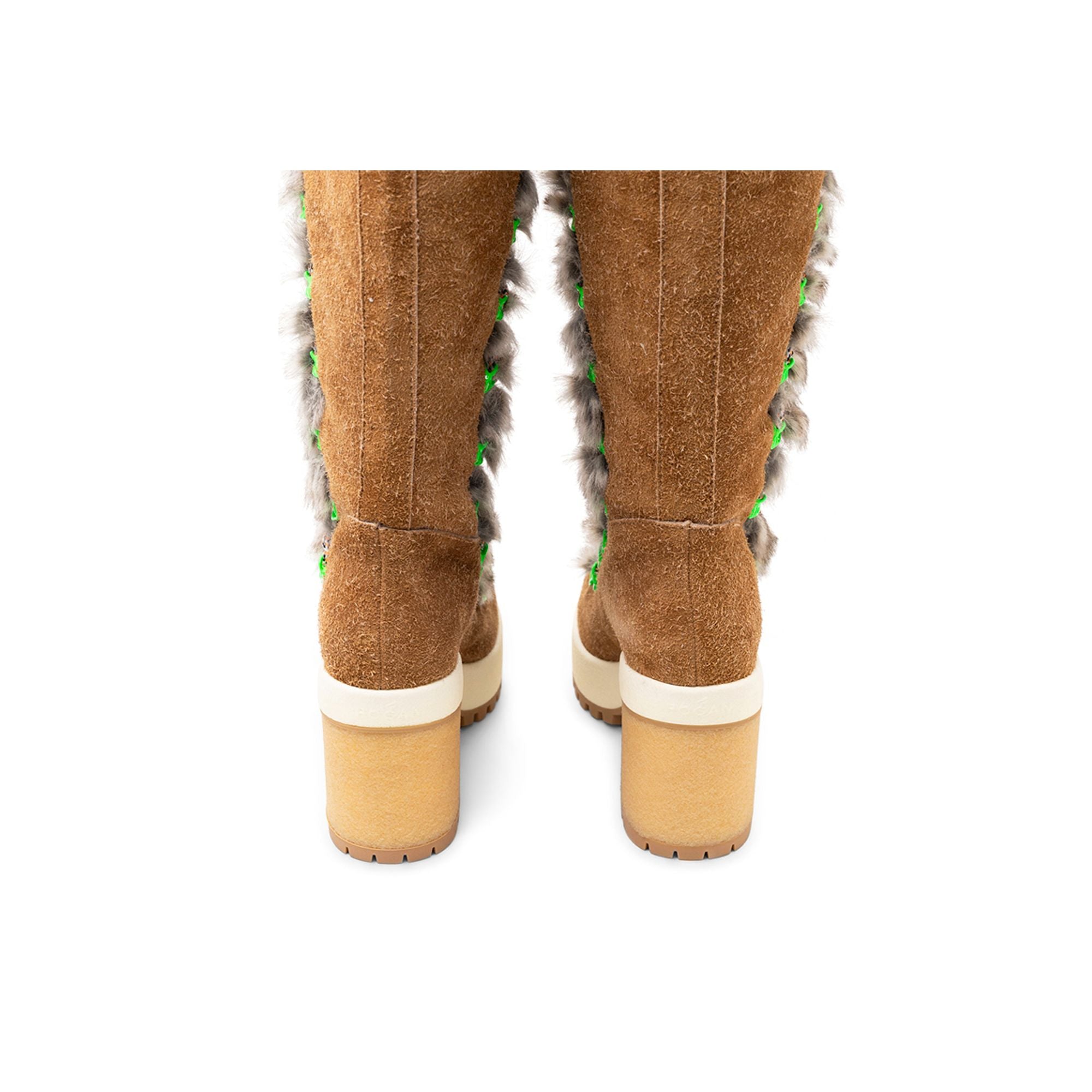 Hogan Fur-Trimmed Lace-Up Boot — Brown, view 3