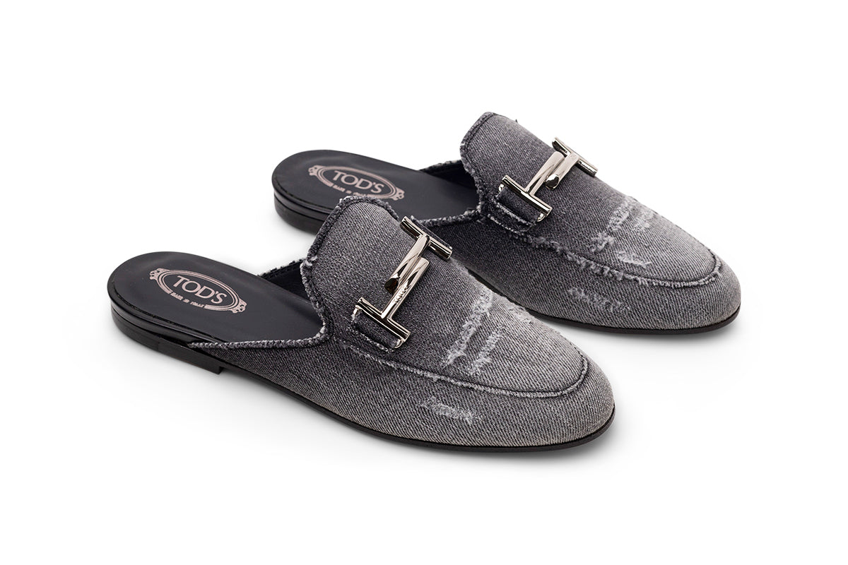 Tod's Denim Logo Mule — Black, view 2