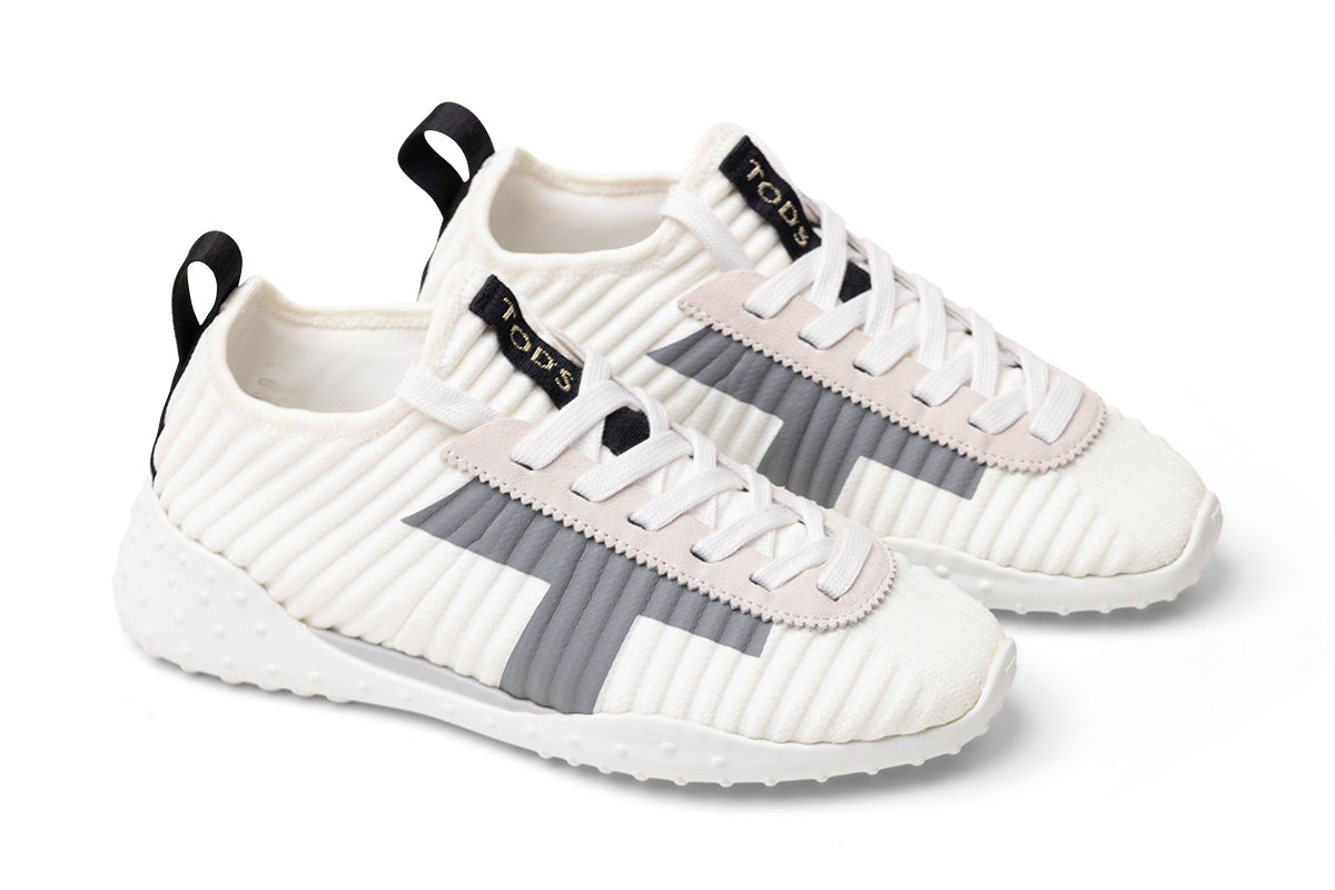 Tod's Ribbed Leather Lace-Up Sneaker — White, view 2