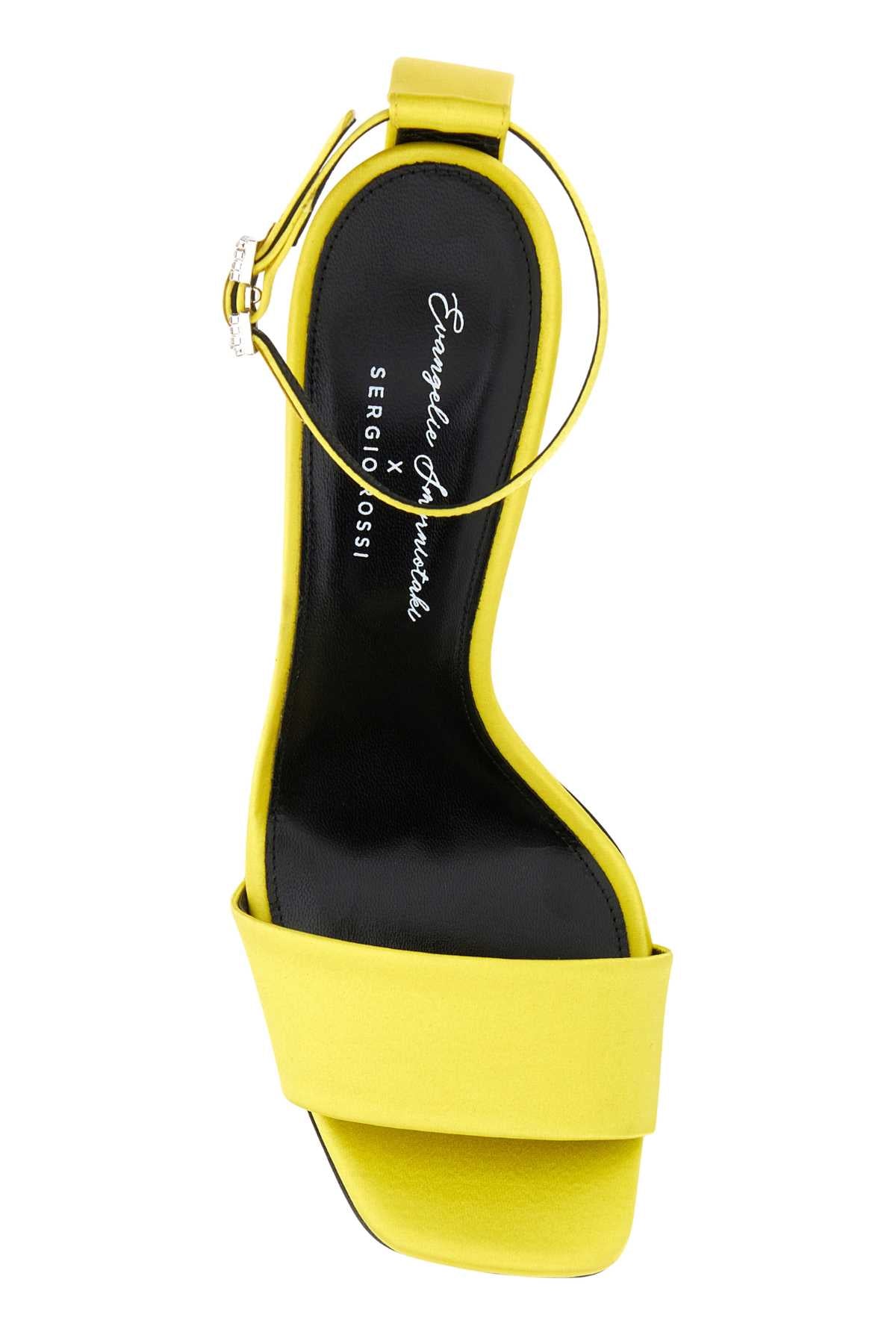 Sergio Rossi Satin Ankle-Strap Heel Sandal — Yellow, view 3