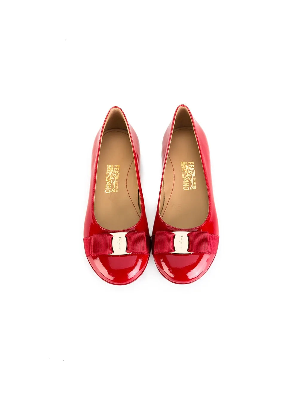 Ferragamo Patent Leather Bow Ballerina Flat — Red, view 2