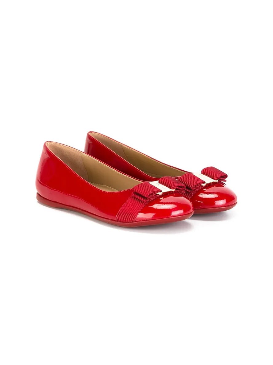 Ferragamo Patent Leather Bow Ballerina Flat — Red, view 3