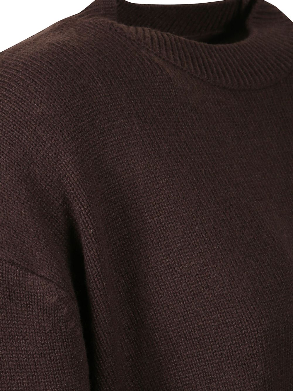 032C Padded-Shoulder Wool Sweater — Brown, view 2