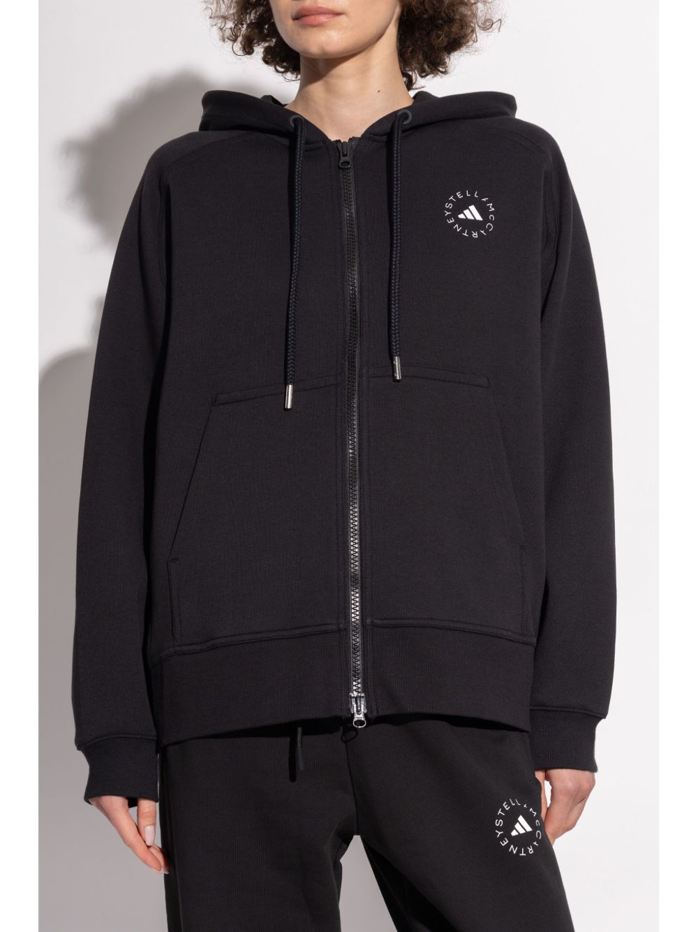 Adidas By Stella McCartney Logo-Embroidered Cotton Hoodie — Black, view 2