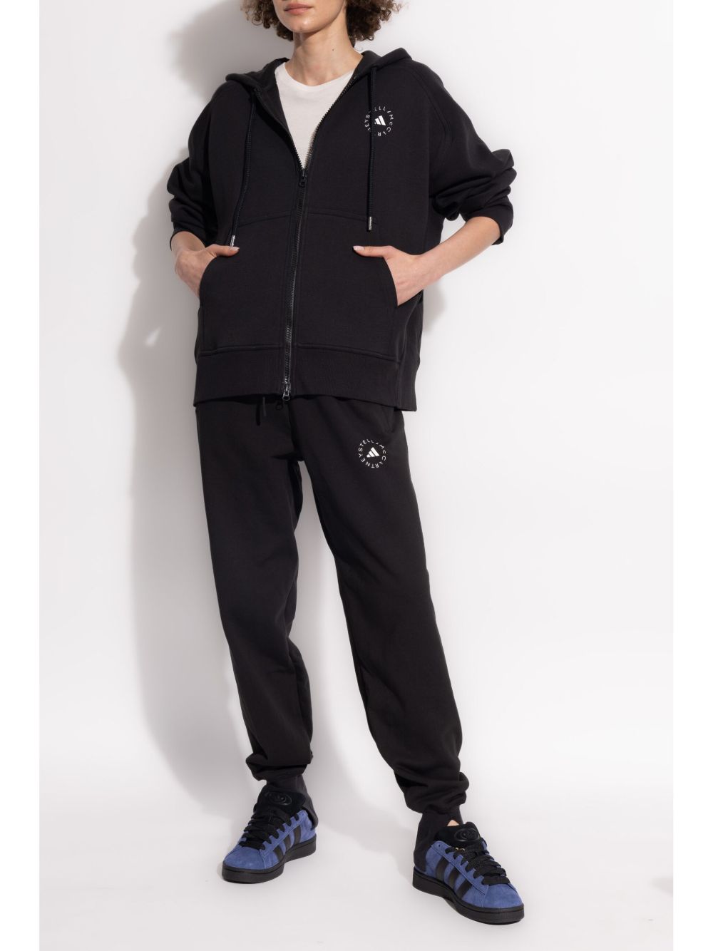 Adidas By Stella McCartney Logo-Embroidered Cotton Hoodie — Black, view 4