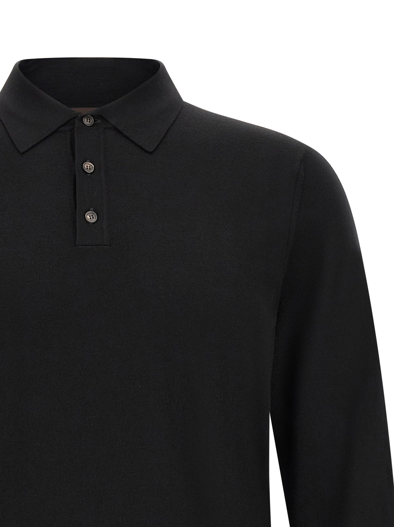 Zanone Wool Blend Polo — Black, view 3